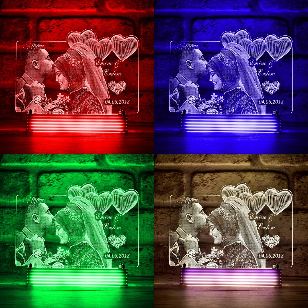 Sevgiliye Hediye Resimli Kalpli 3D Lamba