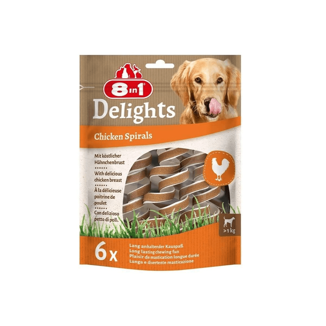 8in1 Delights Chicken Spirals Tavuklu Burgu Köpek Ödülü 6lı