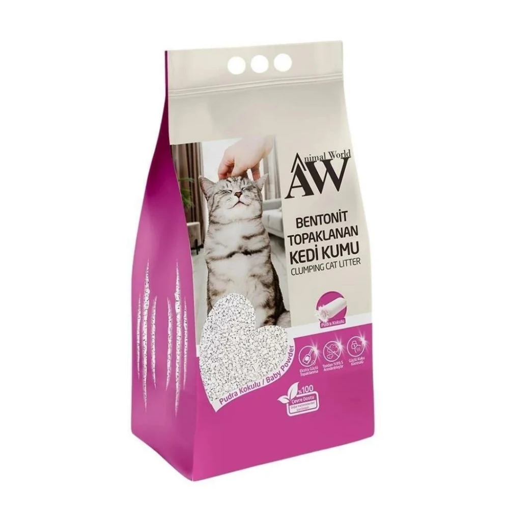Animal World Bebek Pudrası Kokulu Extra Güçlü Topaklanan Bentonit Kedi Kumu 10 LT