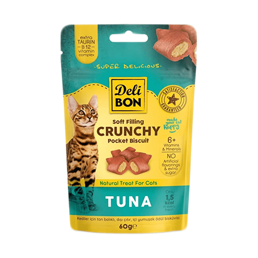 Delibon Crunchy İçi Dolgulu Kedi Ödül Bisküvisi Tunalı 60gr