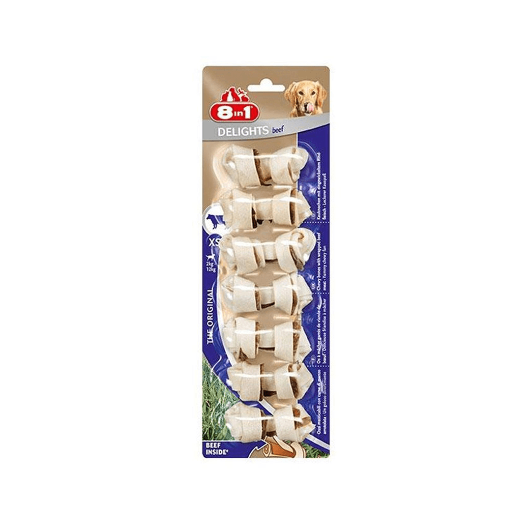 8in1 Delights Bones Ağız Bakımı için Düğümlü Sığır Etli Köpek Kemiği (7'li) [XS] 84gr