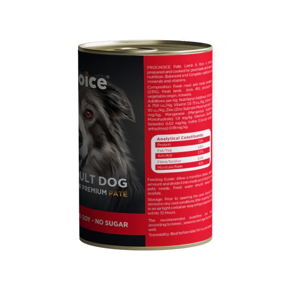 PROCHOICE ADULT DOG LAMB&RICE PATE 400 GR