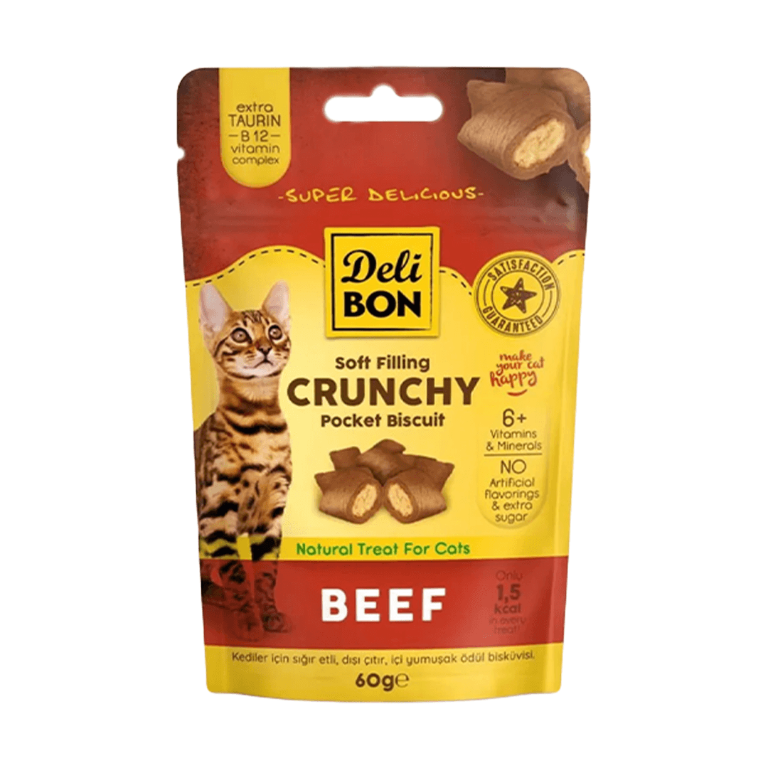 Delibon Chrunchy Sığır Etli İçi Dolgulu Kedi Ödül Bisküvisi 60 Gr