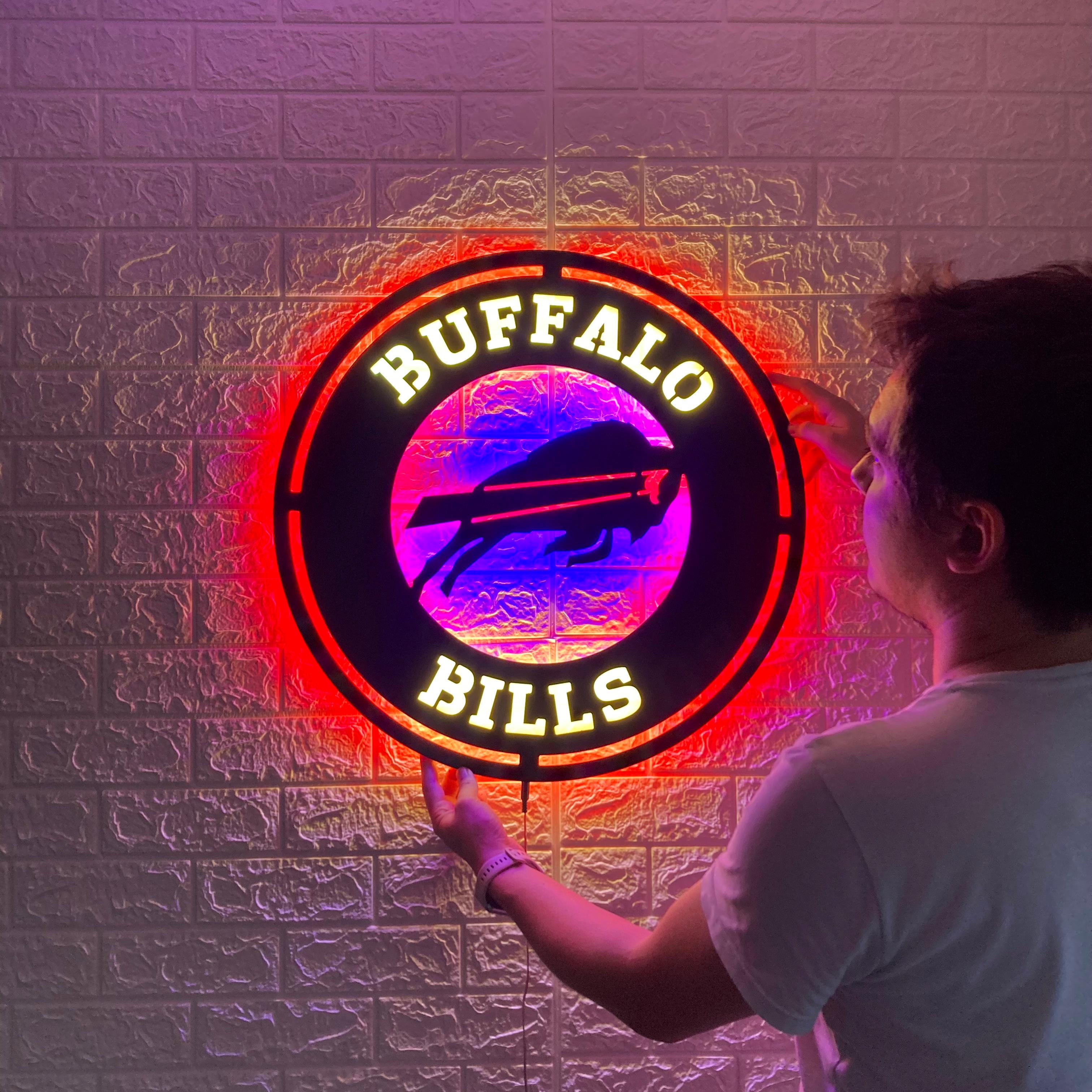Buffalo Bills Round LED Sign, Customizable Sports Decor, Football Fan Gift, Team Spirit Wall Art, Man Cave Light, Buffalo Bills Football Gifts
