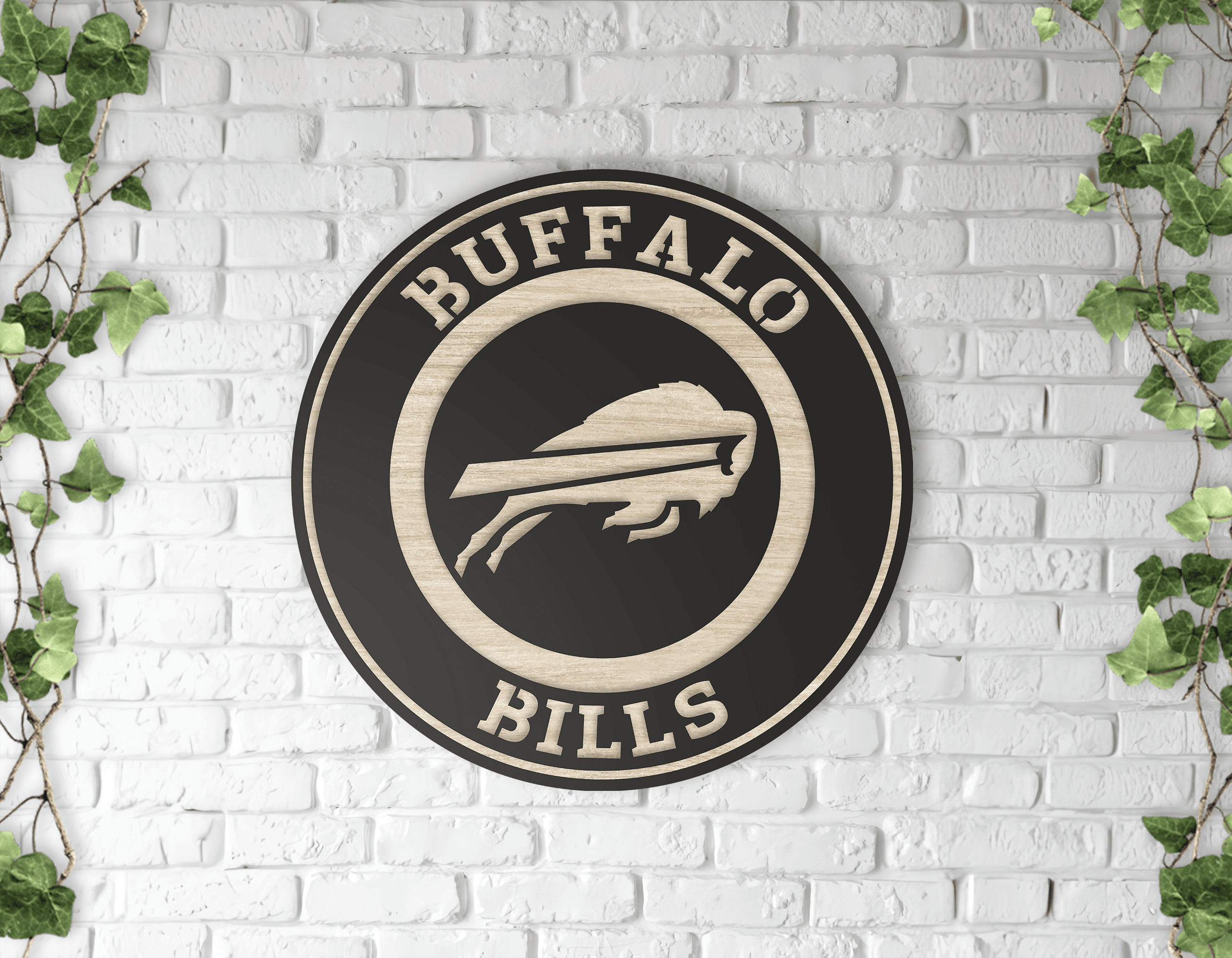 Buffalo Bills Wooden Wall Decor, Laser Cut Design with Light and Black Wood Layers, Rustic NFL Team Art for Home or Office