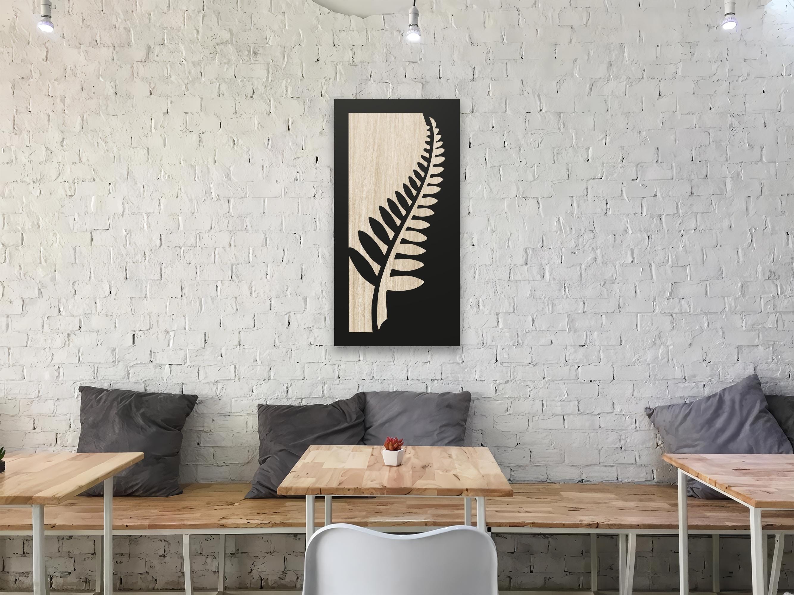 Leaf Wooden Wall Decor, Laser Cut Design with Light and Black Wood Layers, Rustic Nature Art for Home or Office