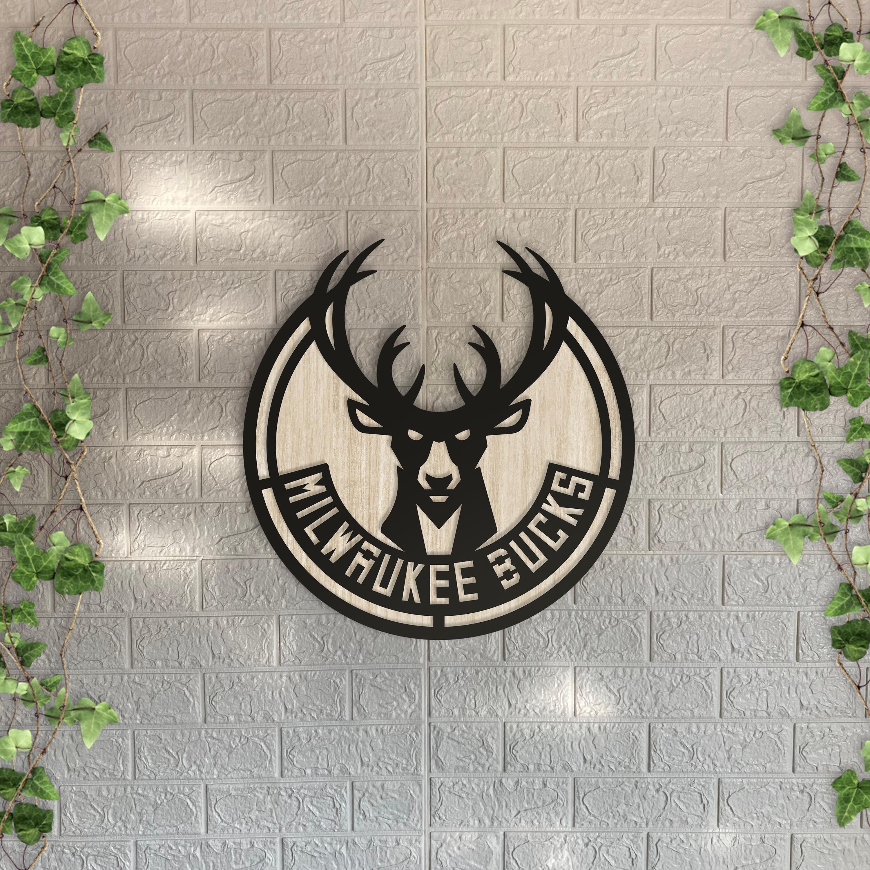 Milwaukee Bucks Wooden Wall Decor, Laser Cut Design with Light and Black Wood Layers, Rustic Sports Team Art for Home or Office