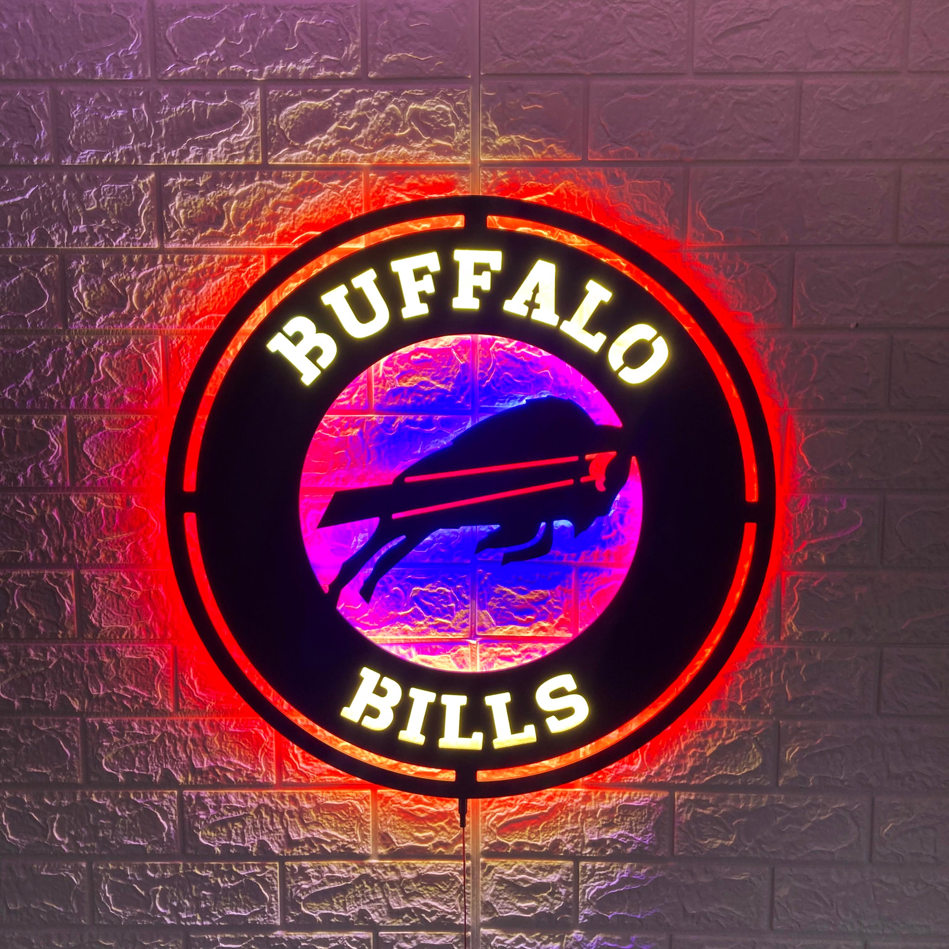 Buffalo Bills Round LED Sign, Customizable Sports Decor, Football Fan Gift, Team Spirit Wall Art, Man Cave Light, Buffalo Bills Football Gifts