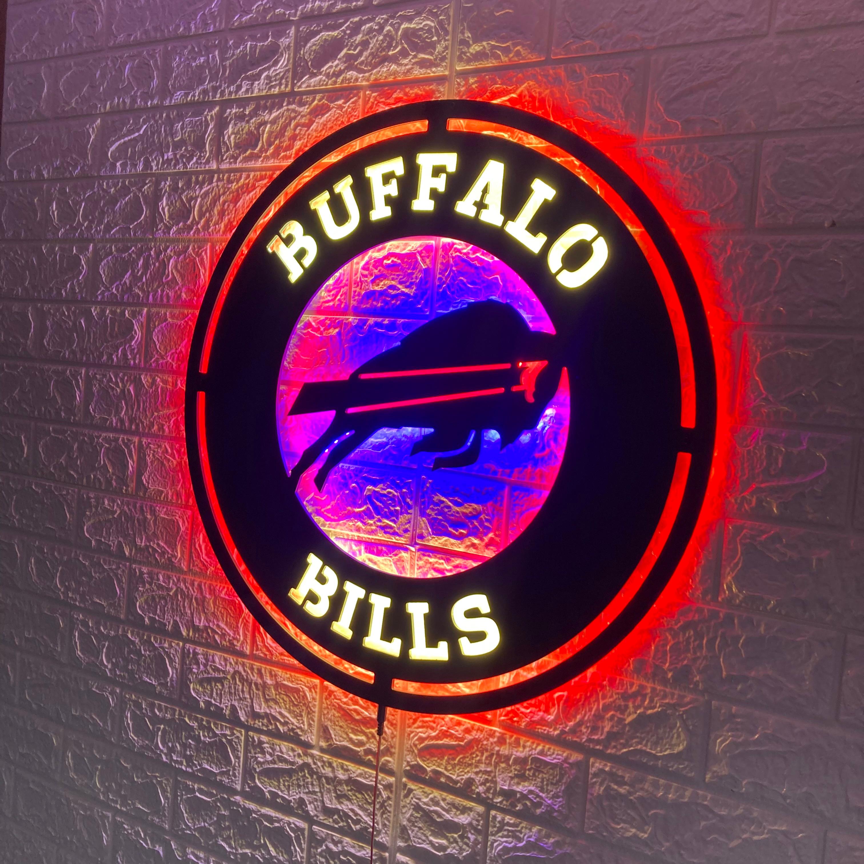 Buffalo Bills Round LED Sign, Customizable Sports Decor, Football Fan Gift, Team Spirit Wall Art, Man Cave Light, Buffalo Bills Football Gifts