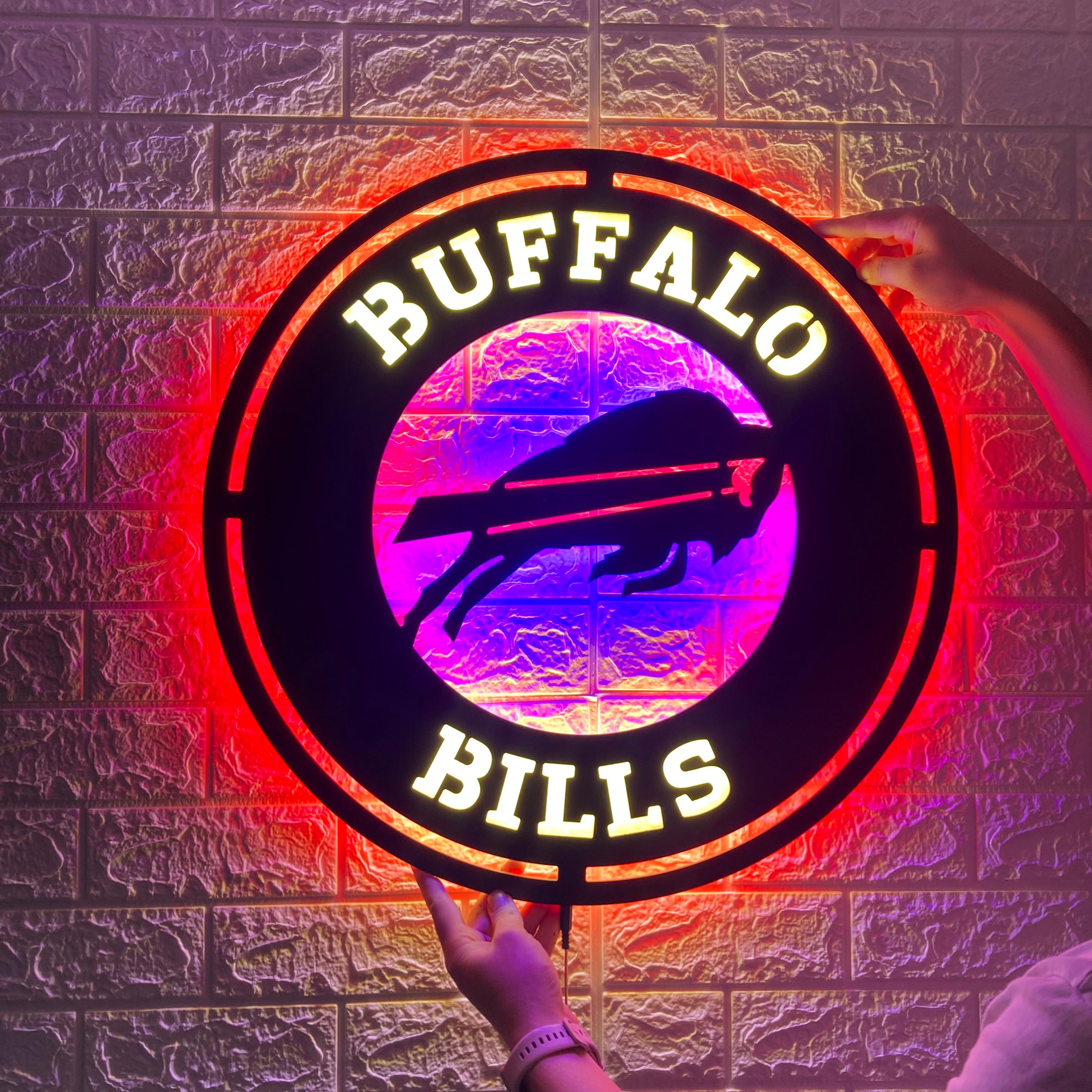 Buffalo Bills Round LED Sign, Customizable Sports Decor, Football Fan Gift, Team Spirit Wall Art, Man Cave Light, Buffalo Bills Football Gifts