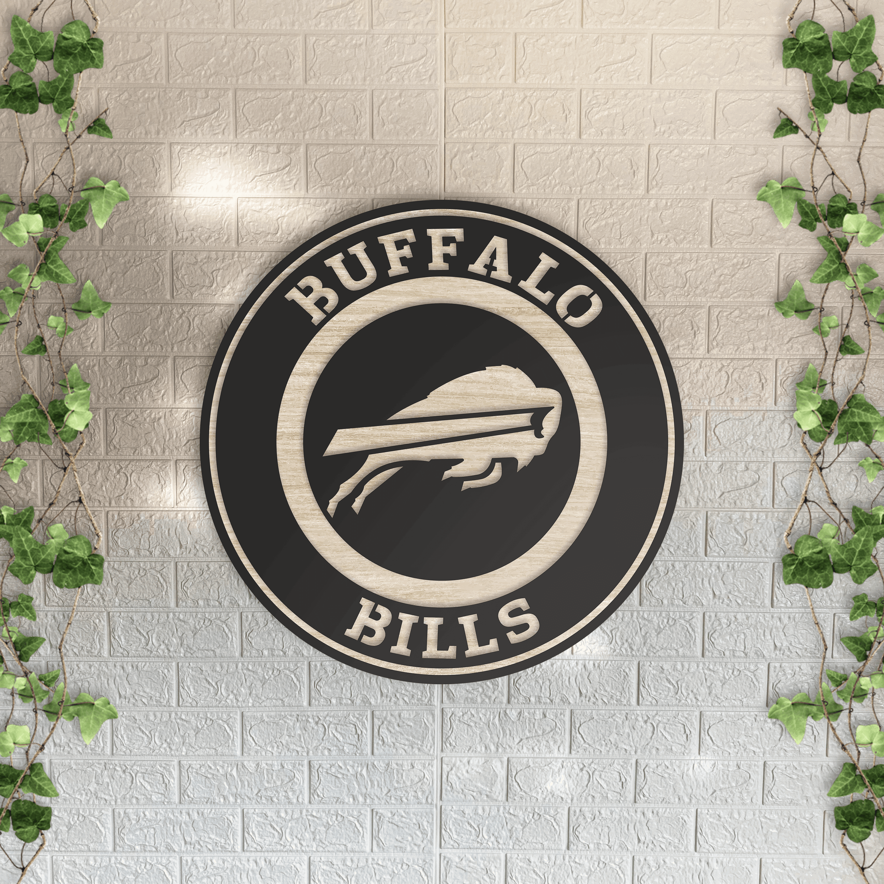 Buffalo Bills Wooden Wall Decor, Laser Cut Design with Light and Black Wood Layers, Rustic NFL Team Art for Home or Office