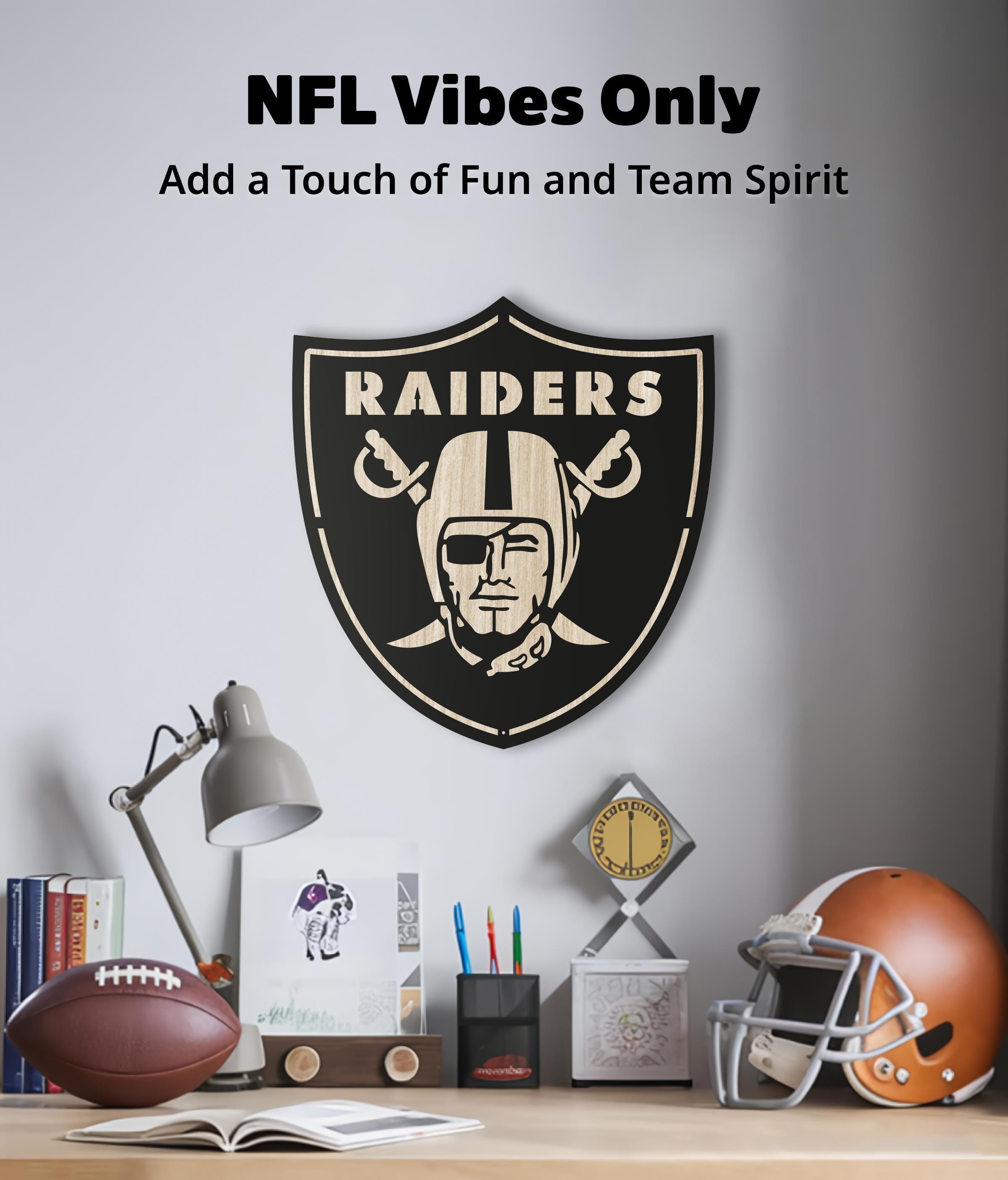 Las Vegas Raiders Wooden Wall Decor, Laser Cut Design with Light and Black Wood Layers, Rustic Sports Team Art for Home or Office