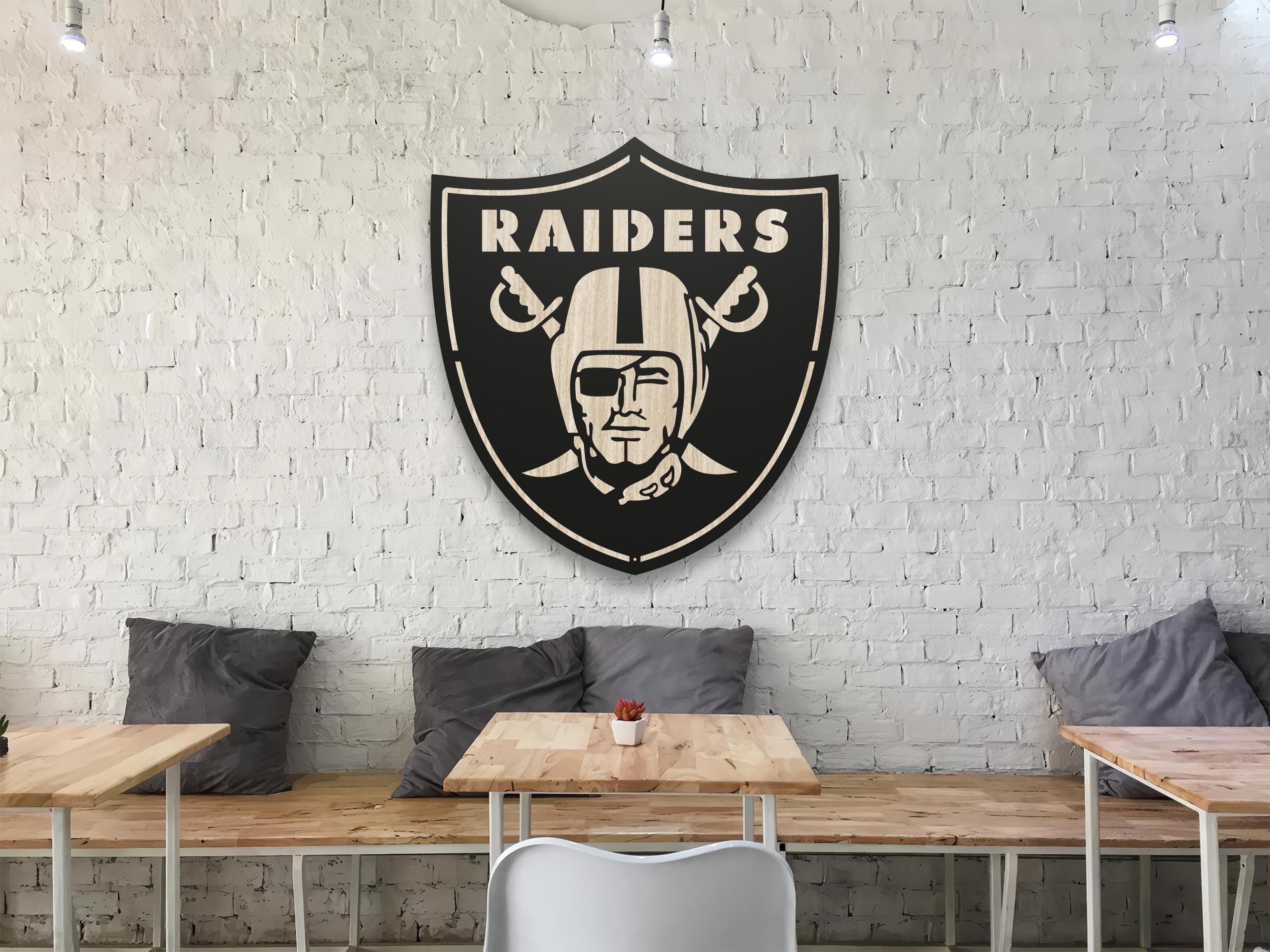 Las Vegas Raiders Wooden Wall Decor, Laser Cut Design with Light and Black Wood Layers, Rustic Sports Team Art for Home or Office