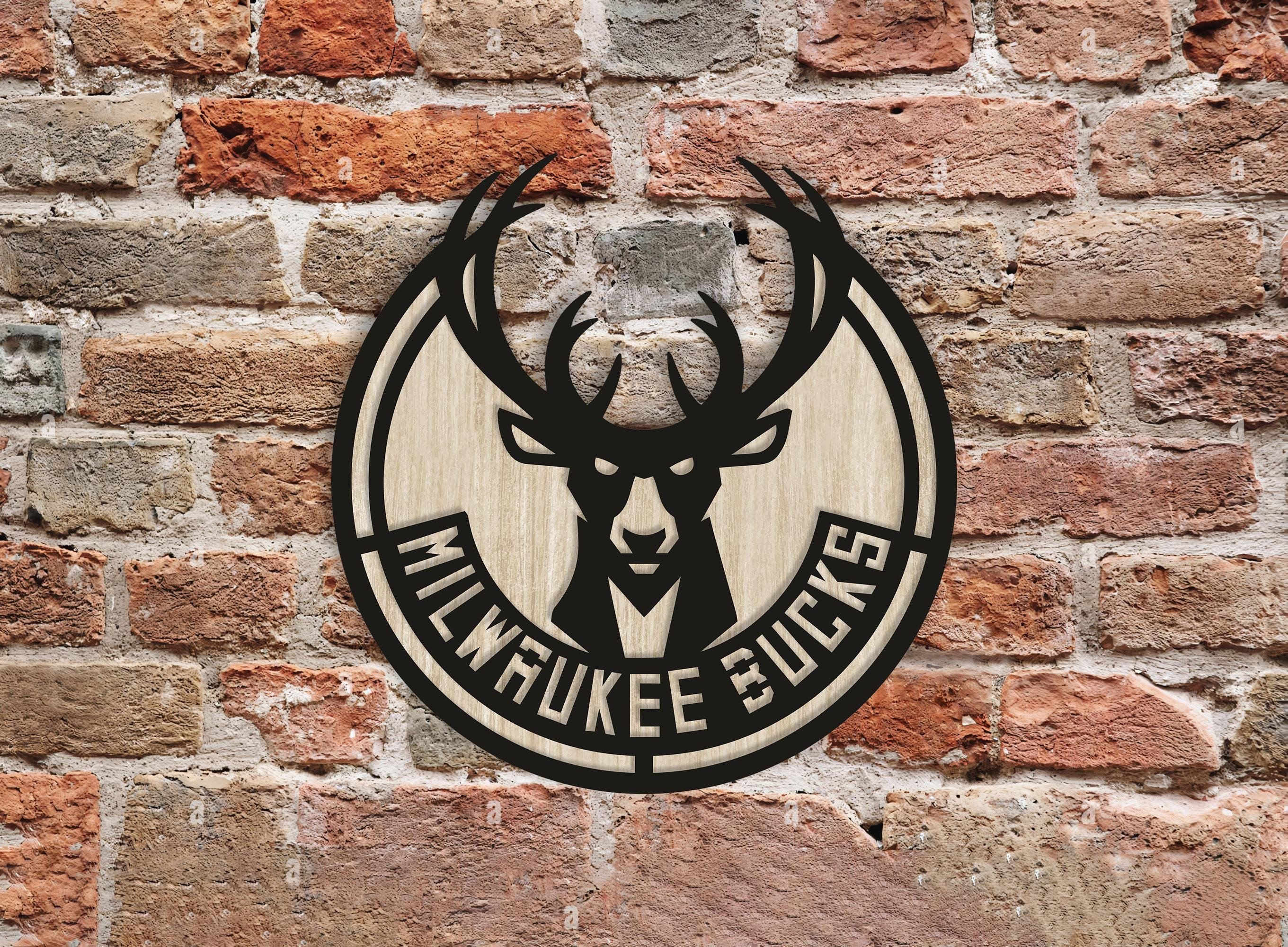 Milwaukee Bucks Wooden Wall Decor, Laser Cut Design with Light and Black Wood Layers, Rustic Sports Team Art for Home or Office