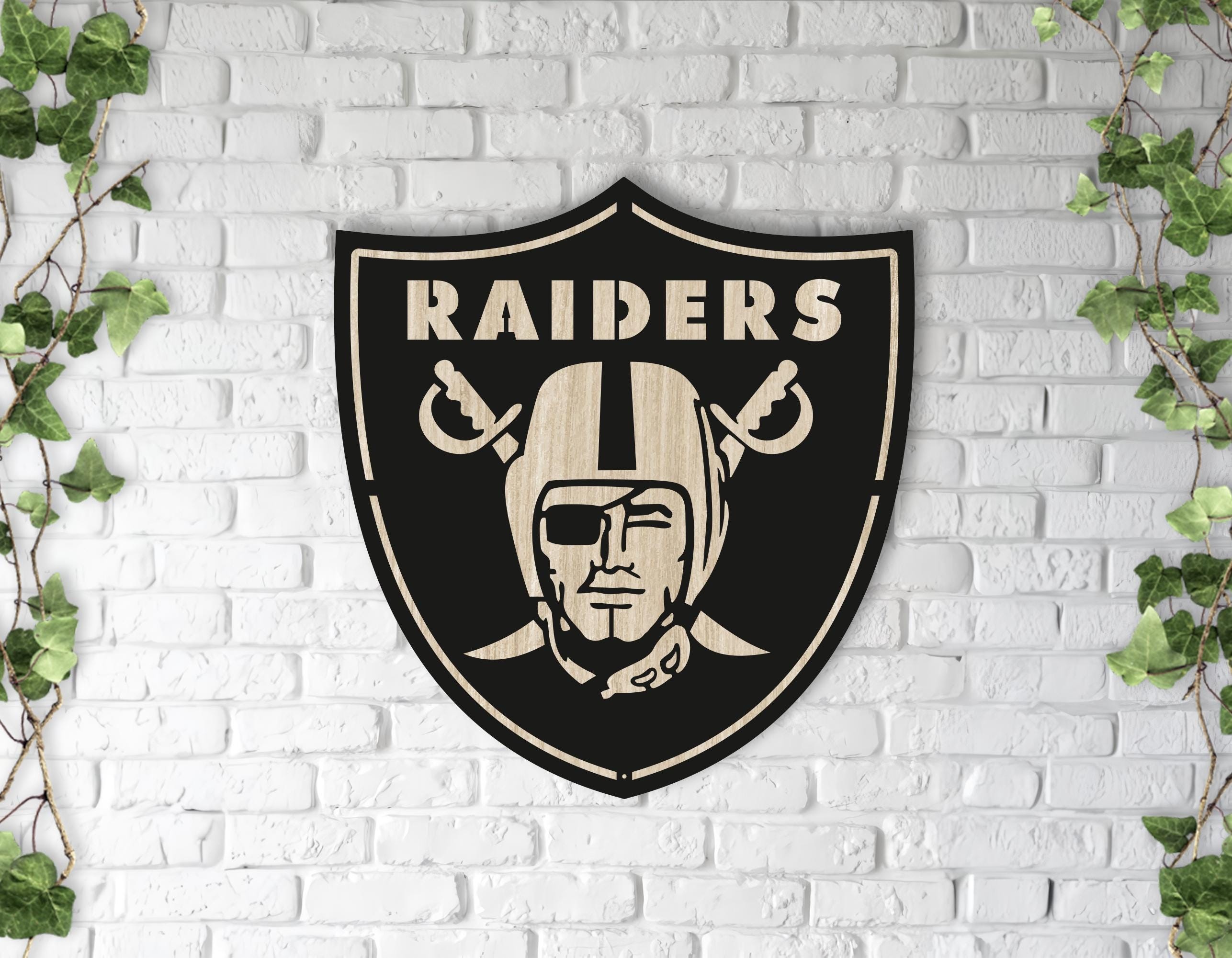 Las Vegas Raiders Wooden Wall Decor, Laser Cut Design with Light and Black Wood Layers, Rustic Sports Team Art for Home or Office