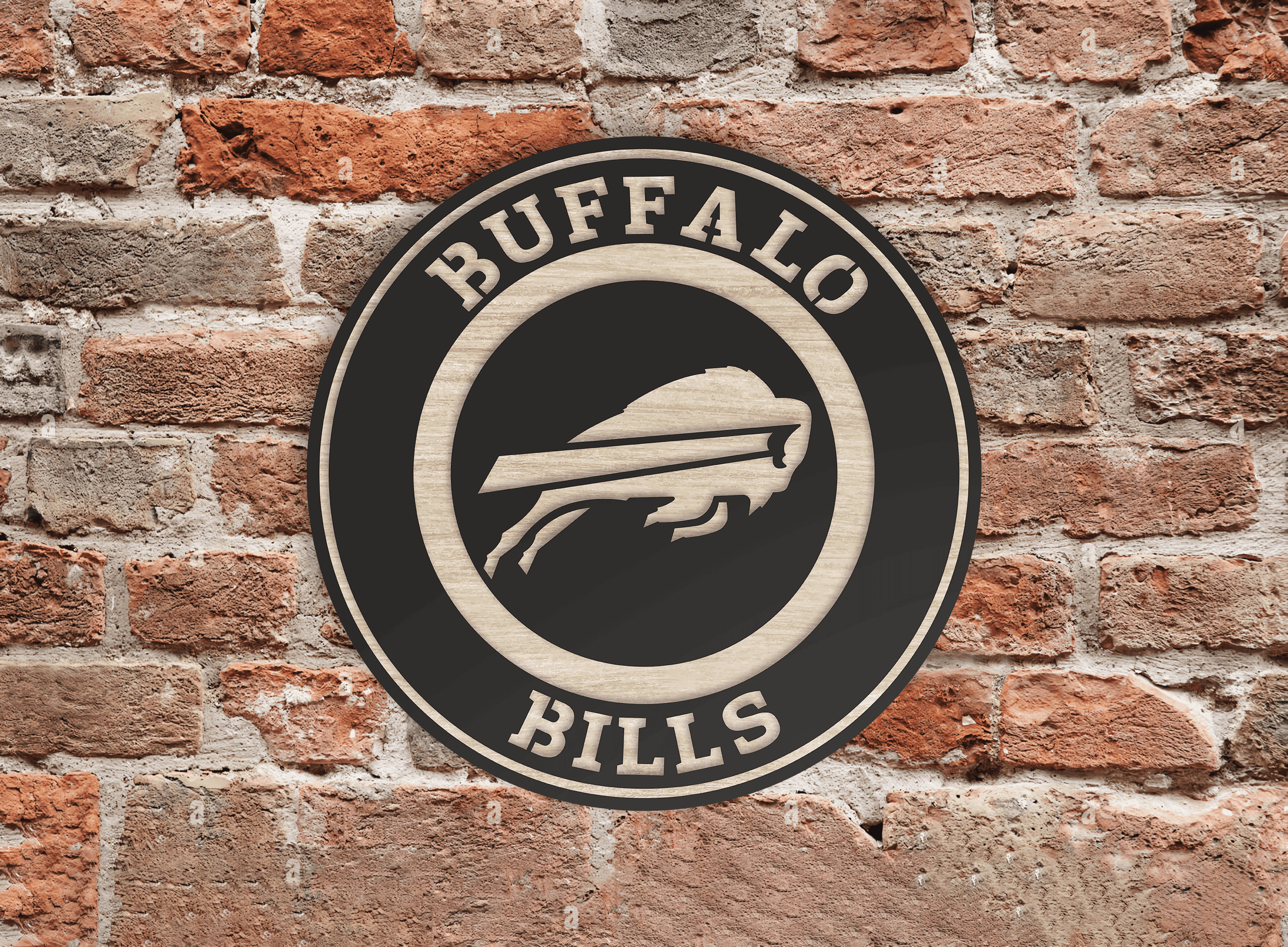 Buffalo Bills Wooden Wall Decor, Laser Cut Design with Light and Black Wood Layers, Rustic NFL Team Art for Home or Office