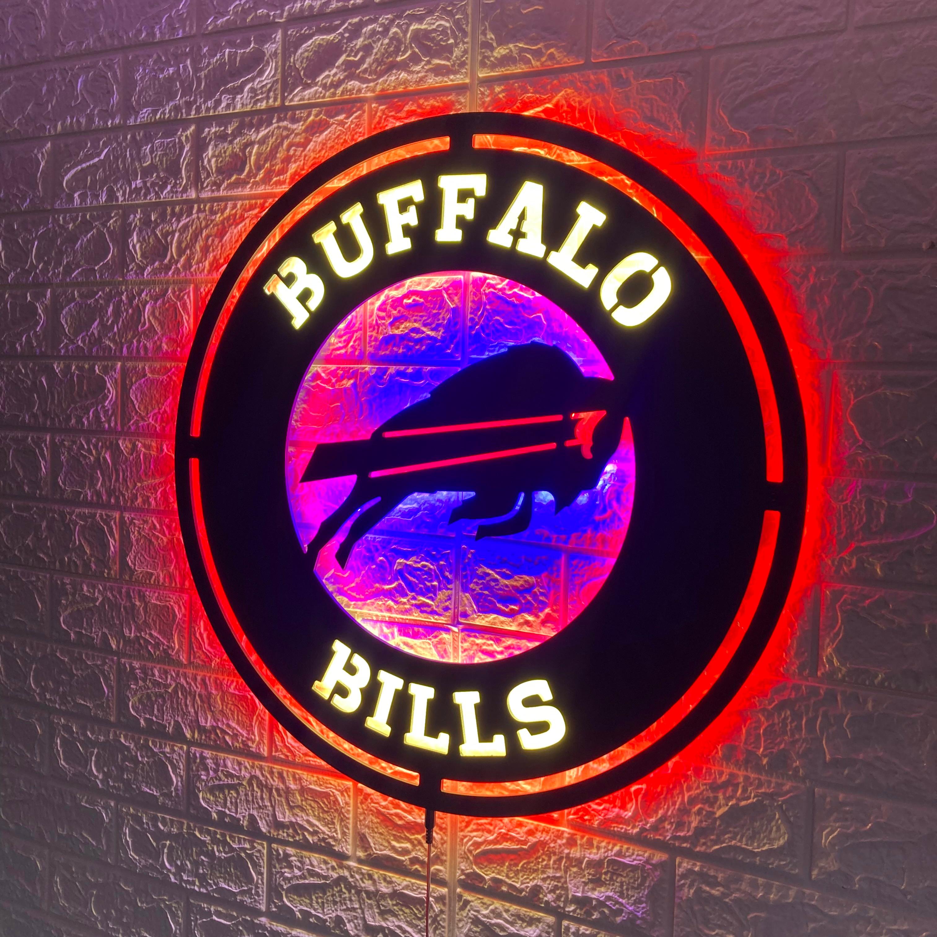 Buffalo Bills Round LED Sign, Customizable Sports Decor, Football Fan Gift, Team Spirit Wall Art, Man Cave Light, Buffalo Bills Football Gifts