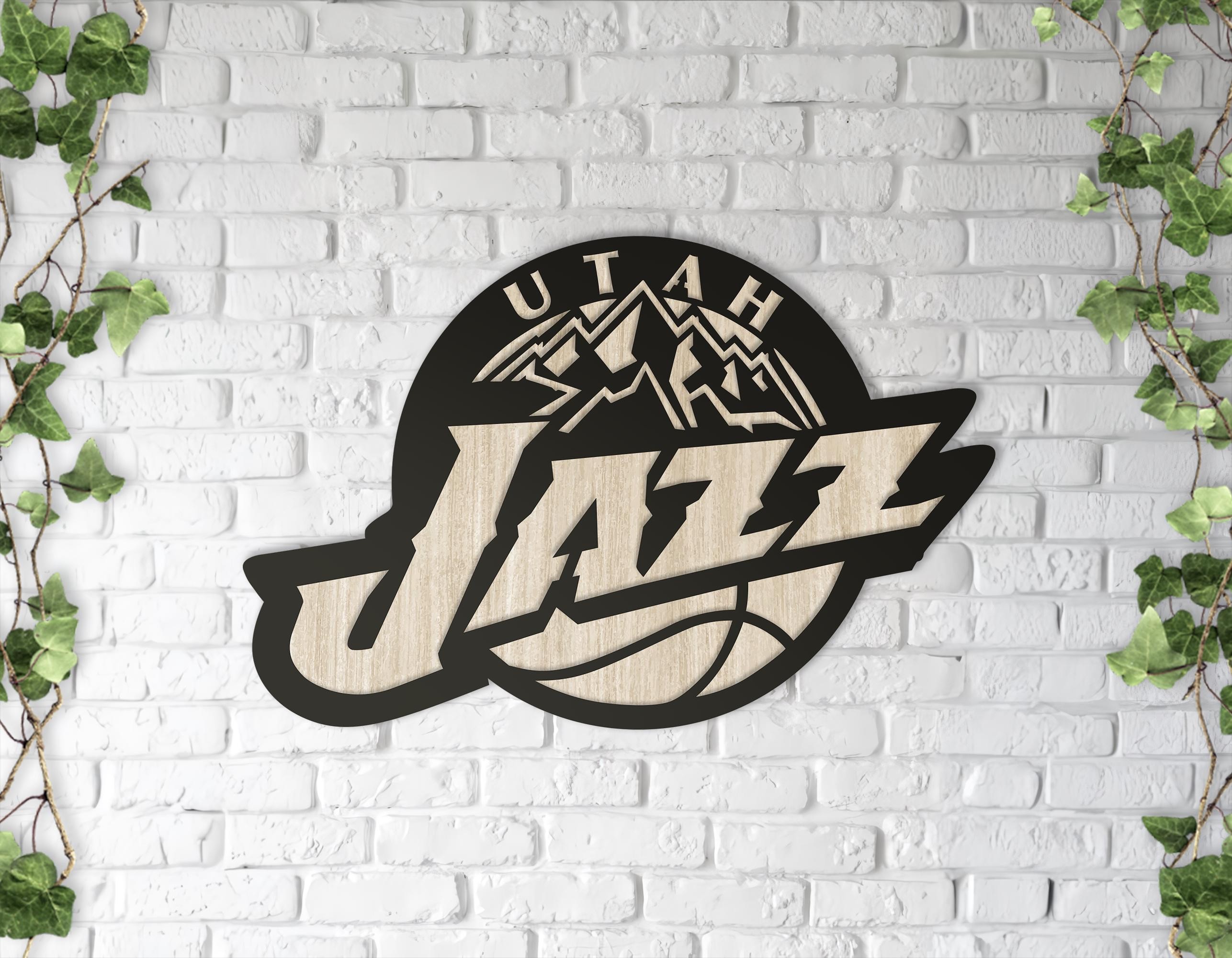 Utah Jazz Wooden Wall Decor, Laser Cut Design with Light and Black Wood Layers, Rustic Sports Team Art for Home or Office