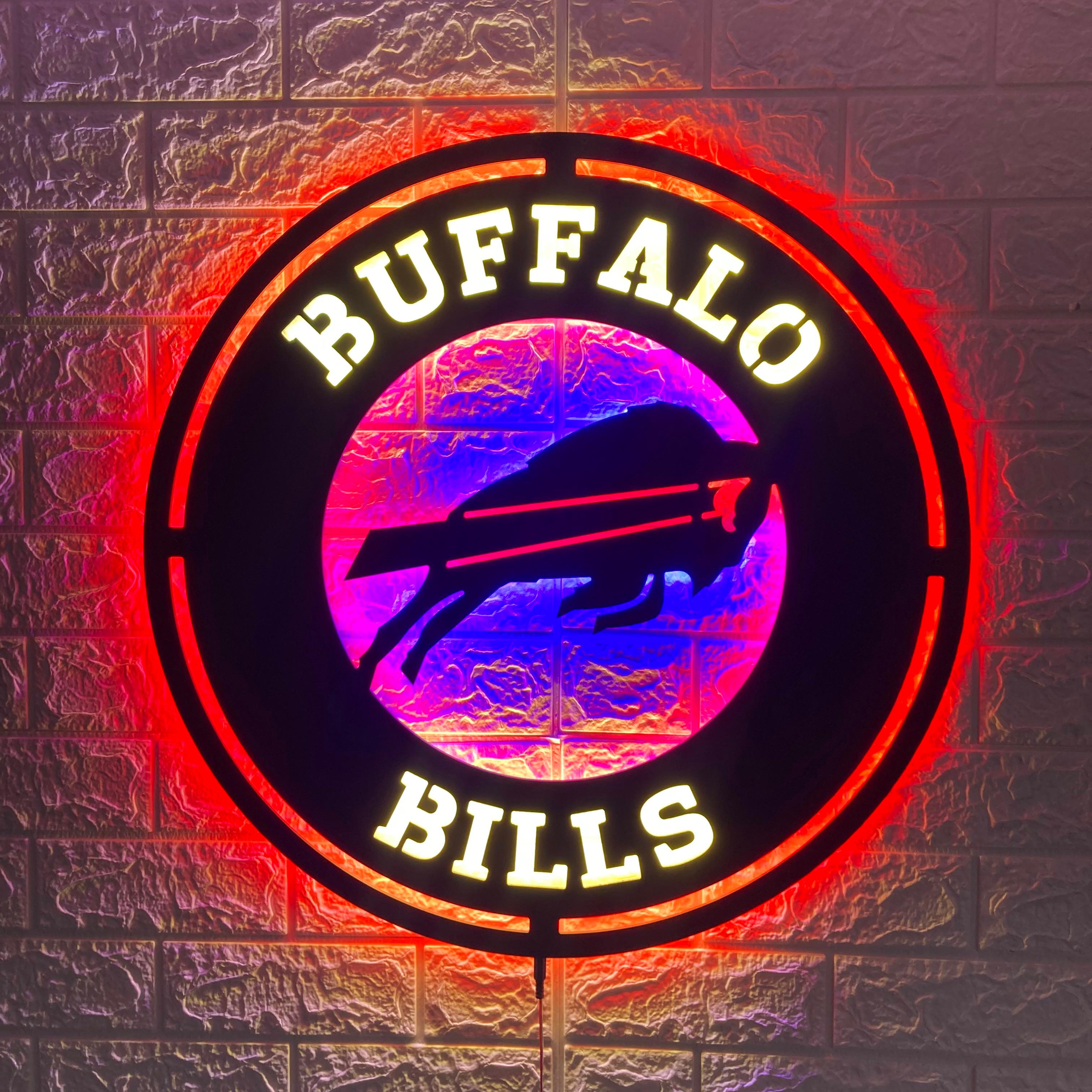 Buffalo Bills Round LED Sign, Customizable Sports Decor, Football Fan Gift, Team Spirit Wall Art, Man Cave Light, Buffalo Bills Football Gifts