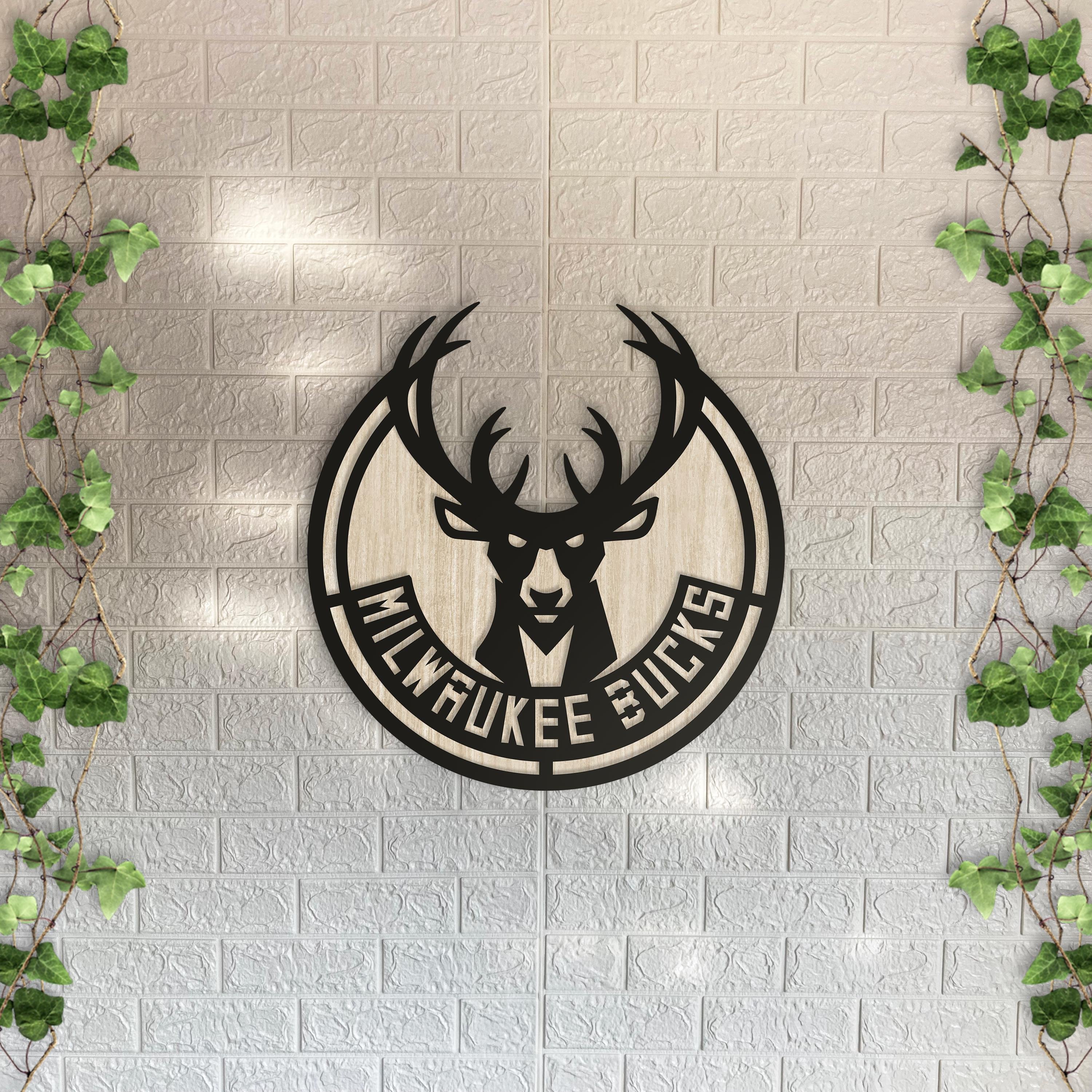 Milwaukee Bucks Wooden Wall Decor, Laser Cut Design with Light and Black Wood Layers, Rustic Sports Team Art for Home or Office