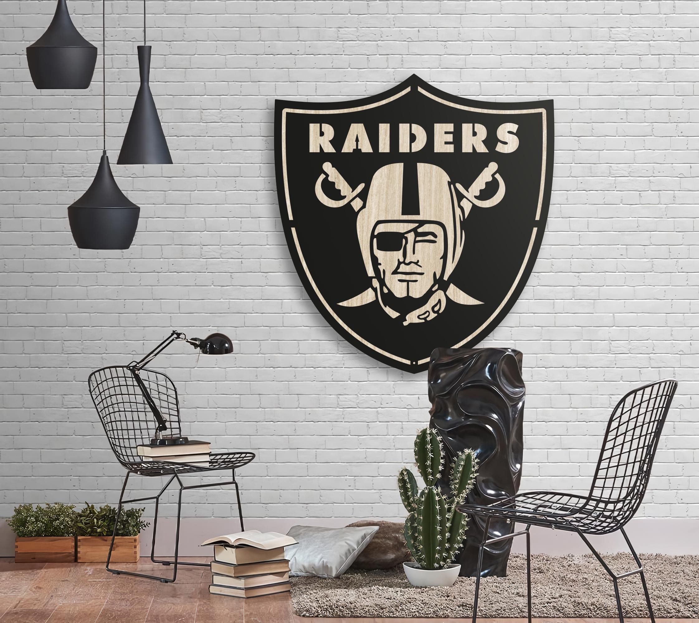 Las Vegas Raiders Wooden Wall Decor, Laser Cut Design with Light and Black Wood Layers, Rustic Sports Team Art for Home or Office