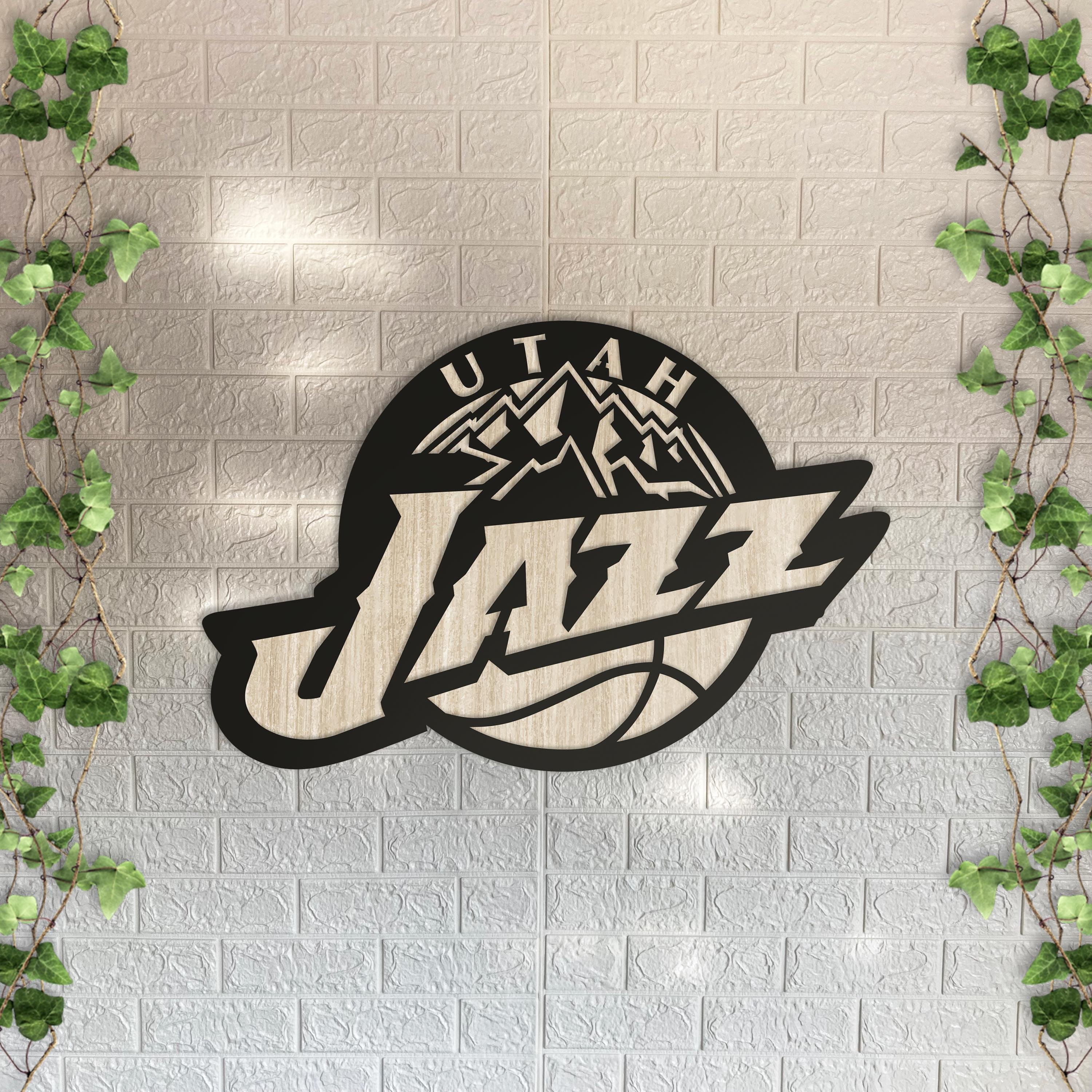 Utah Jazz Wooden Wall Decor, Laser Cut Design with Light and Black Wood Layers, Rustic Sports Team Art for Home or Office