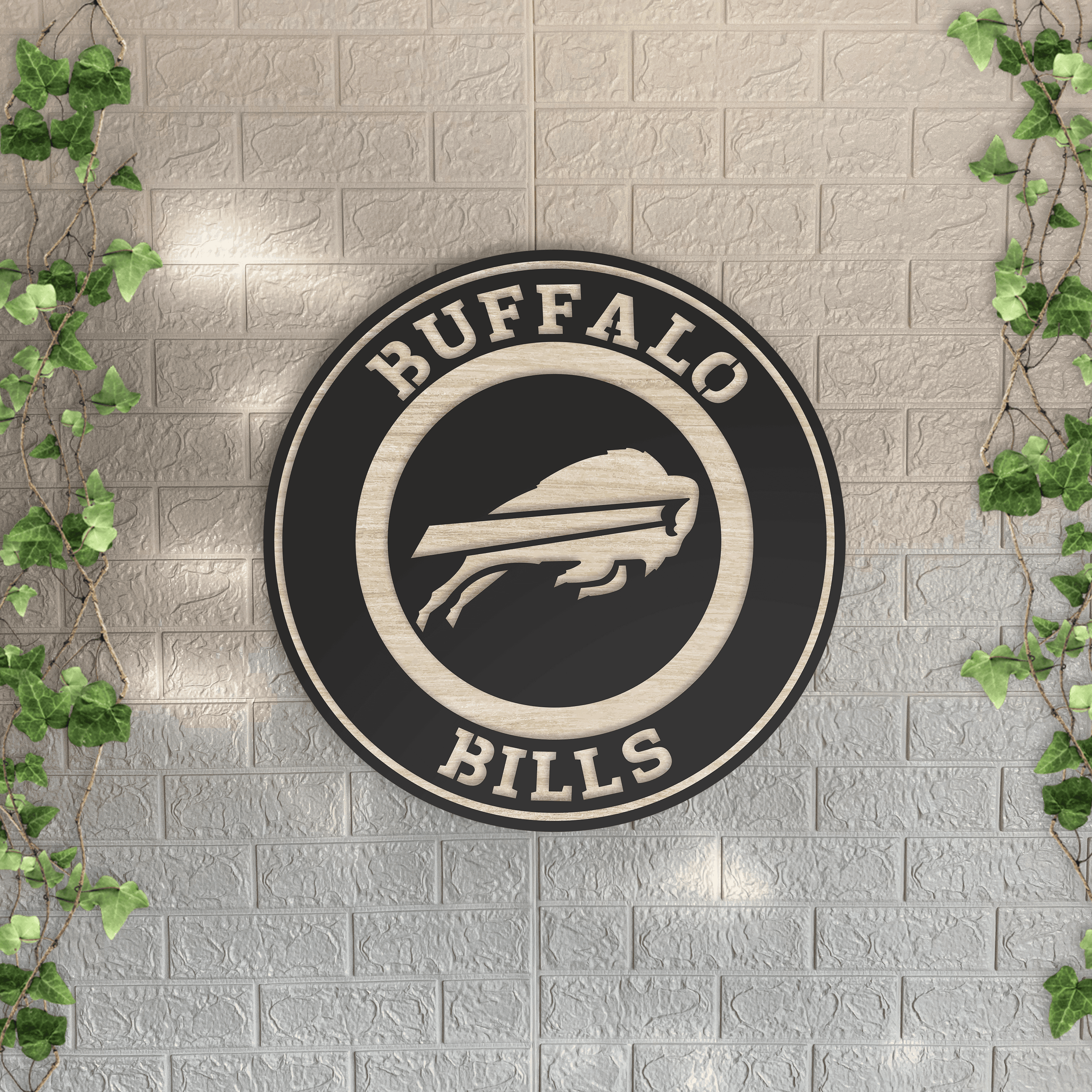 Buffalo Bills Wooden Wall Decor, Laser Cut Design with Light and Black Wood Layers, Rustic NFL Team Art for Home or Office