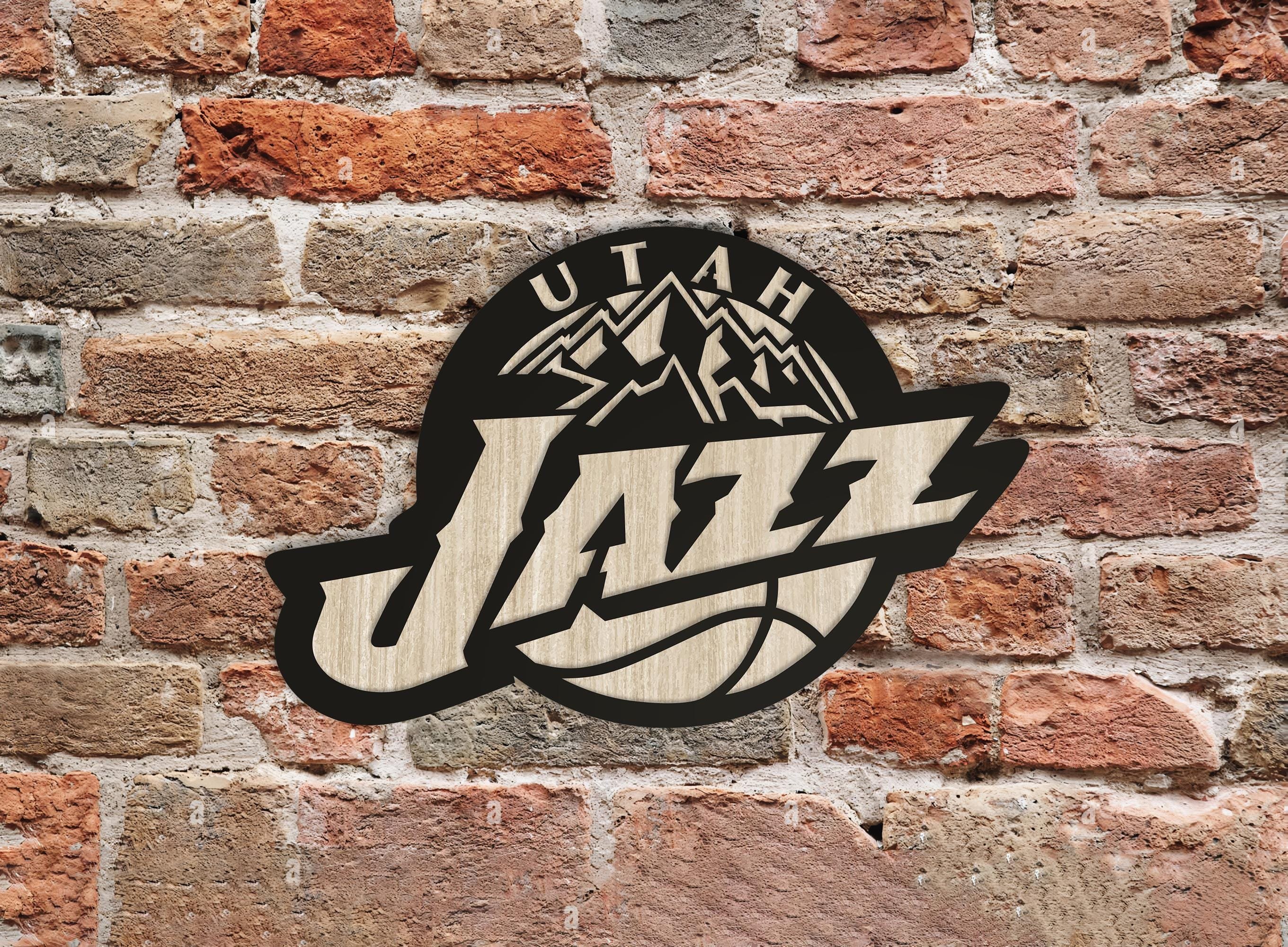 Utah Jazz Wooden Wall Decor, Laser Cut Design with Light and Black Wood Layers, Rustic Sports Team Art for Home or Office