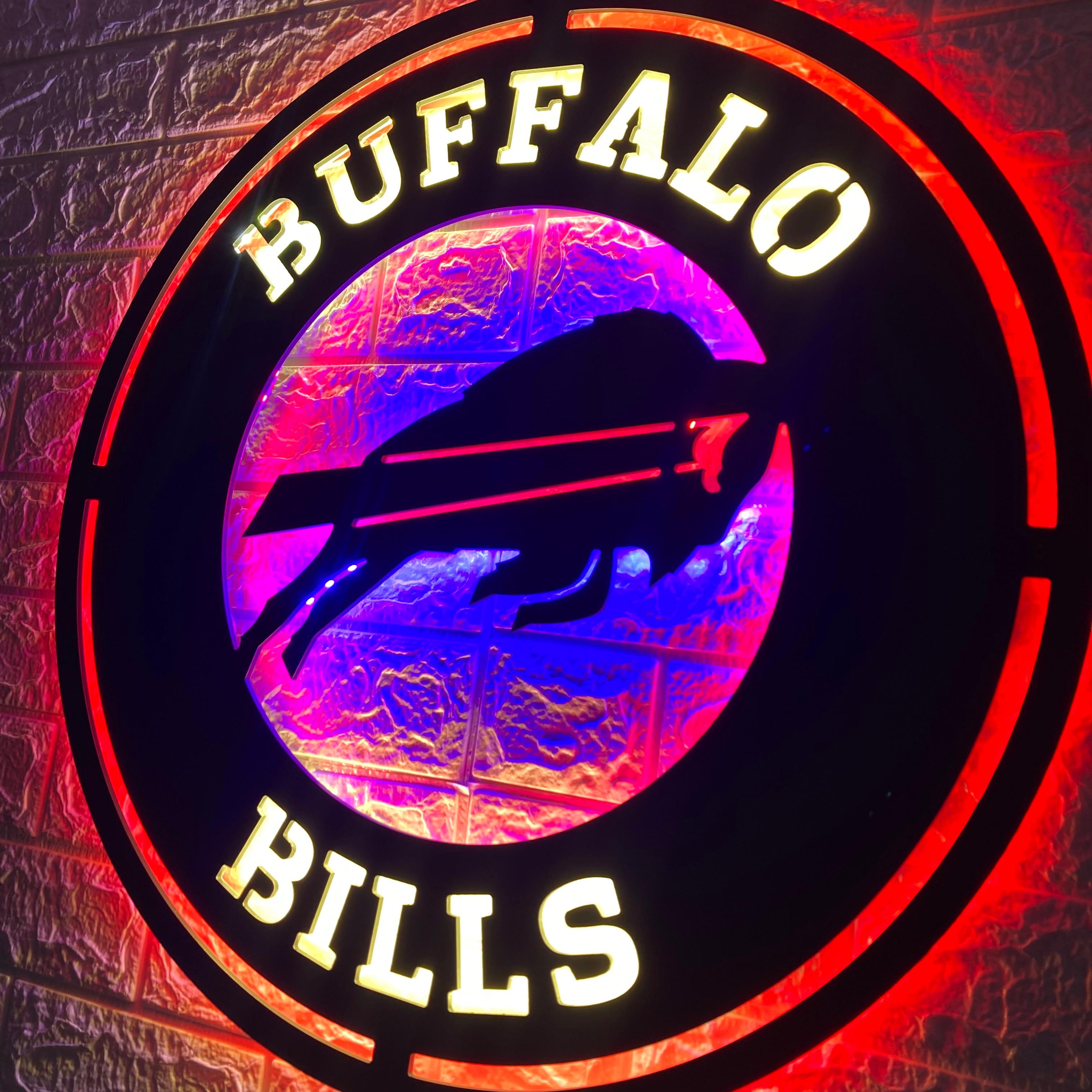 Buffalo Bills Round LED Sign, Customizable Sports Decor, Football Fan Gift, Team Spirit Wall Art, Man Cave Light, Buffalo Bills Football Gifts