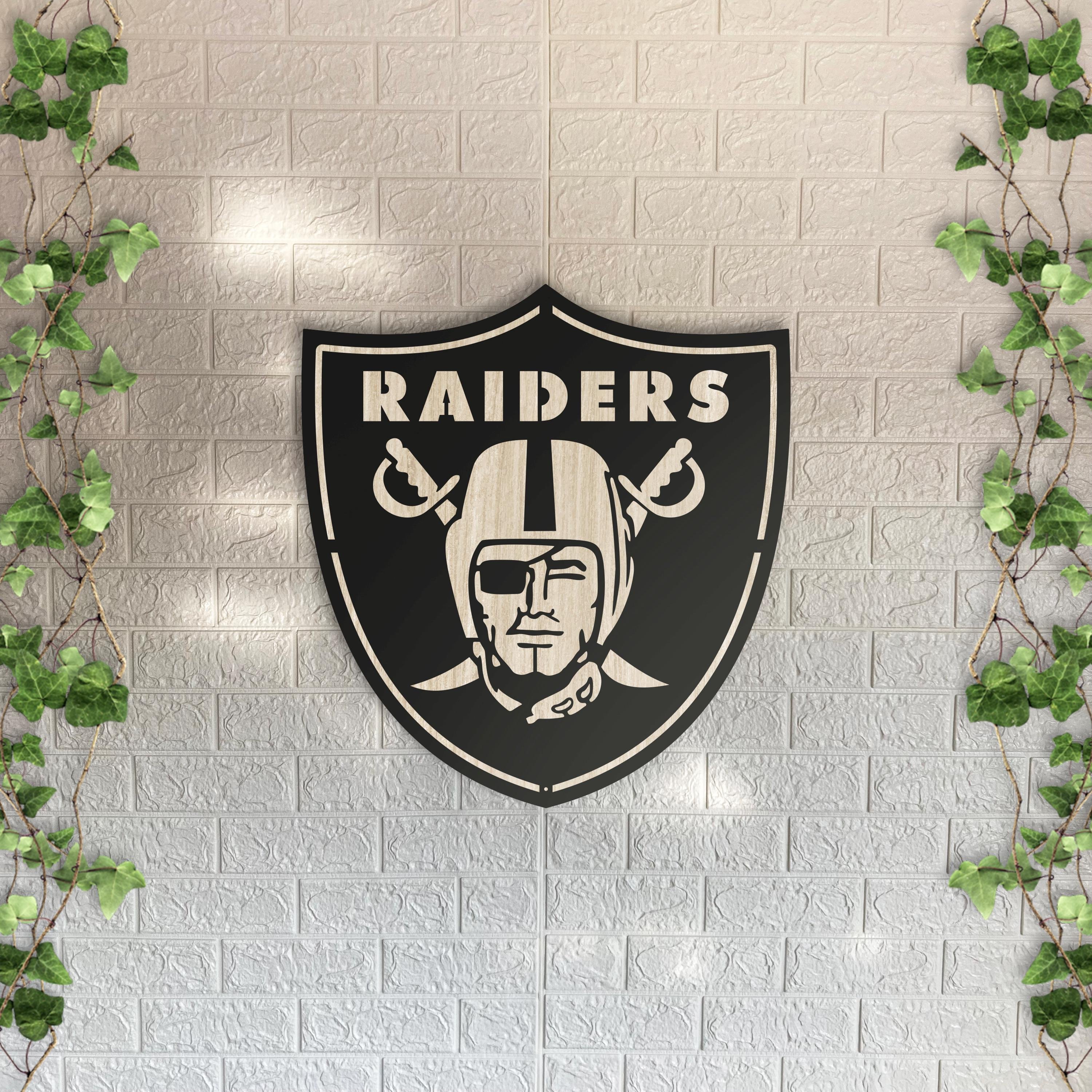 Las Vegas Raiders Wooden Wall Decor, Laser Cut Design with Light and Black Wood Layers, Rustic Sports Team Art for Home or Office