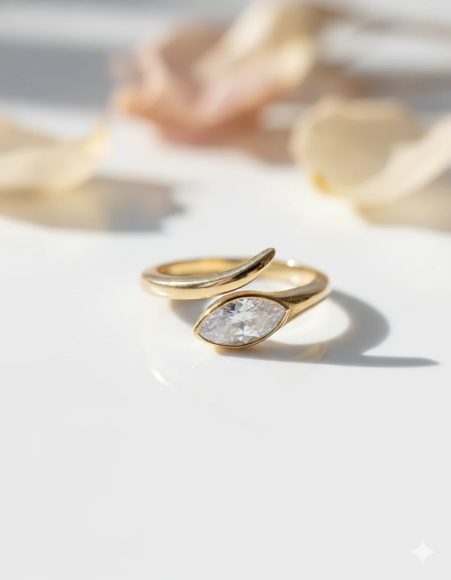 Damla Yüzük 925 Ayar Gümüş 14 Ayar Altın Kaplama (Ayarlanabilir)