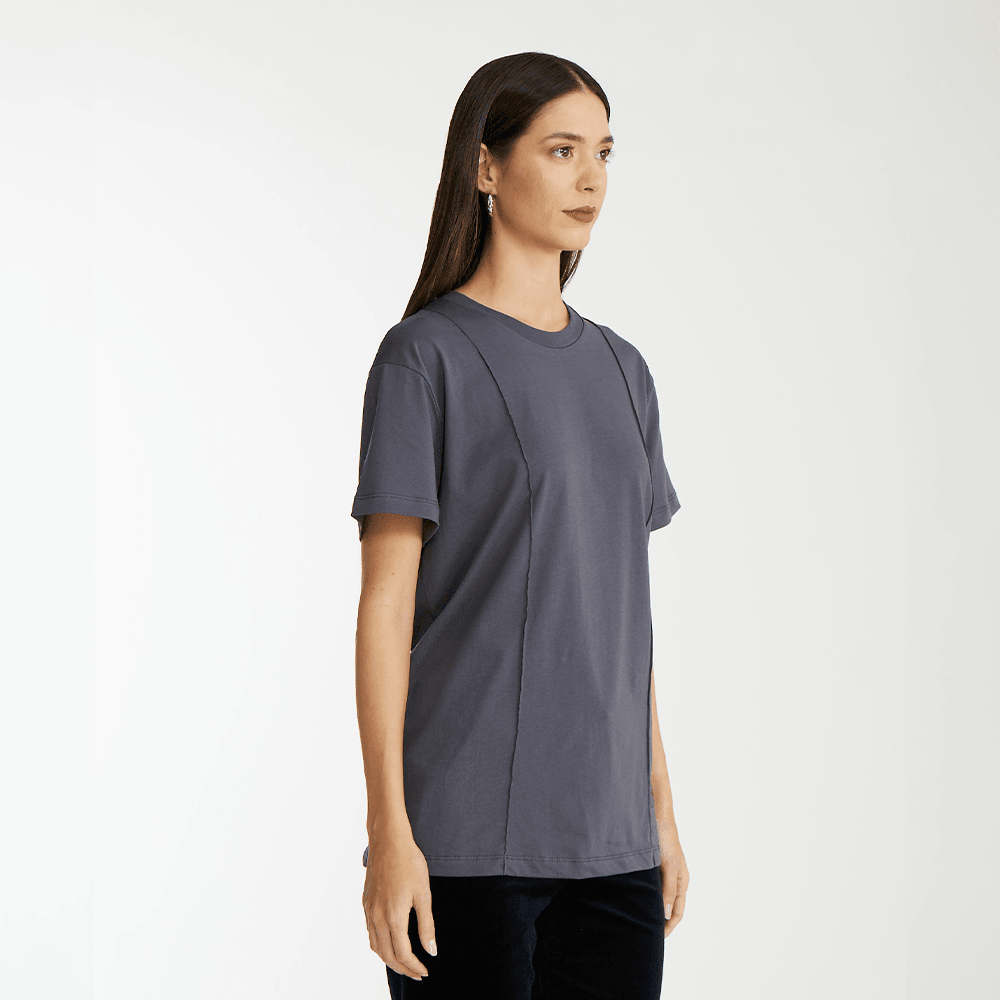 Unisex Antrasit Bisiklet Yaka T-Shirt