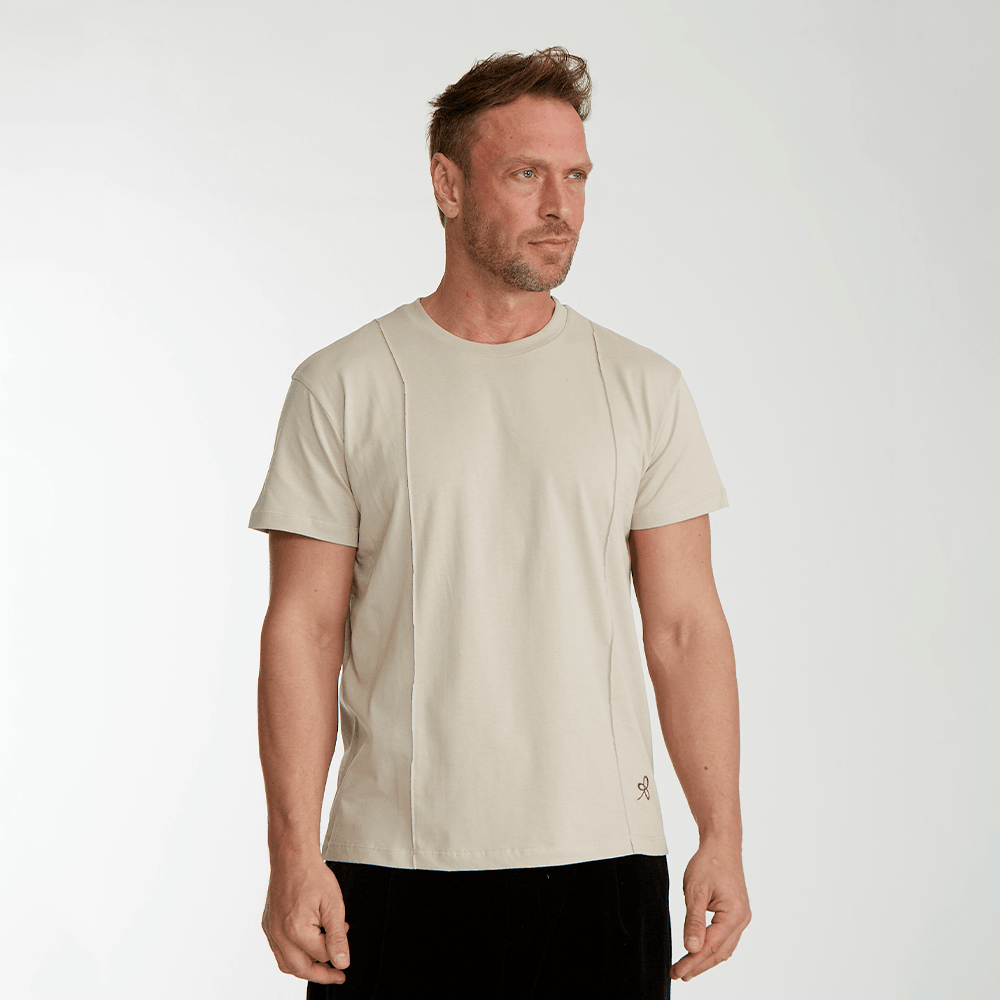 Unisex Bej Bisiklet Yaka T-Shirt