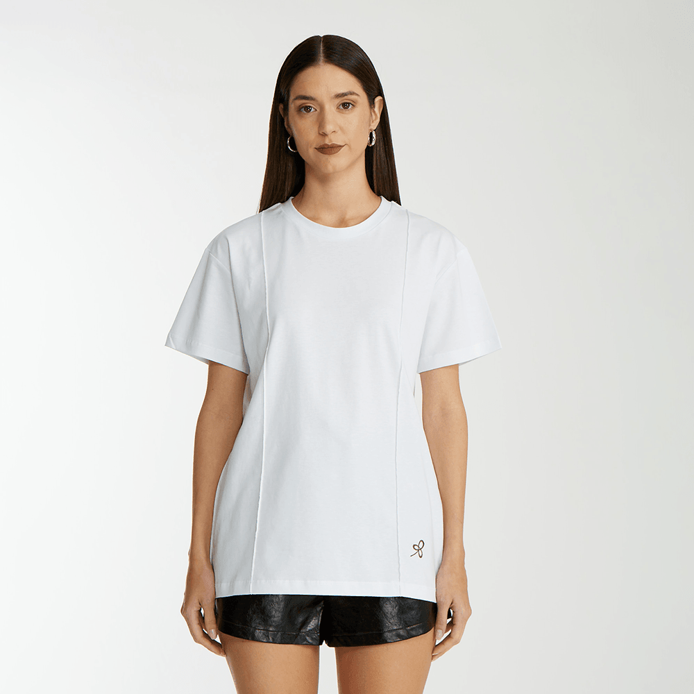 Unisex Beyaz Bisiklet Yaka T-Shirt