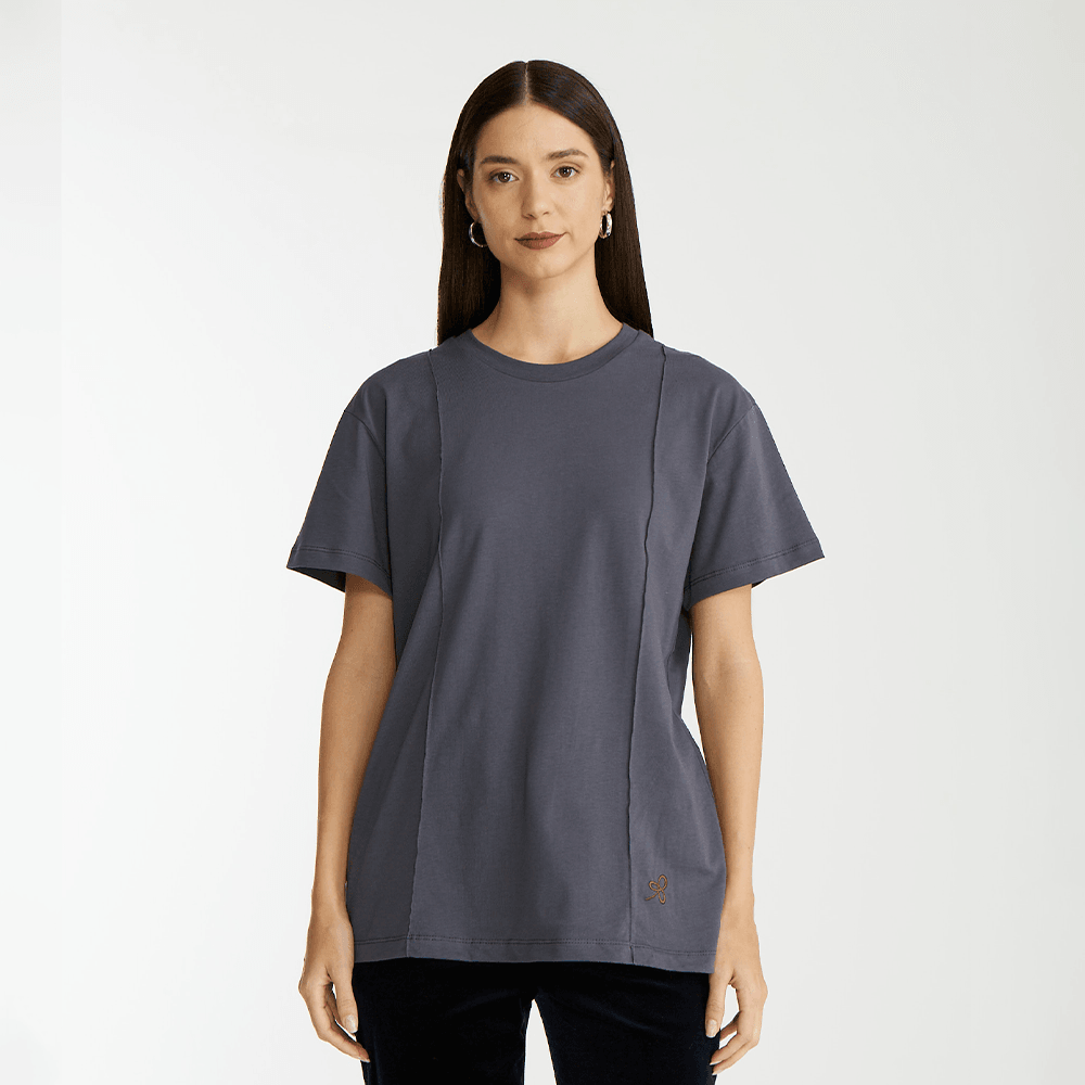 Unisex Antrasit Bisiklet Yaka T-Shirt