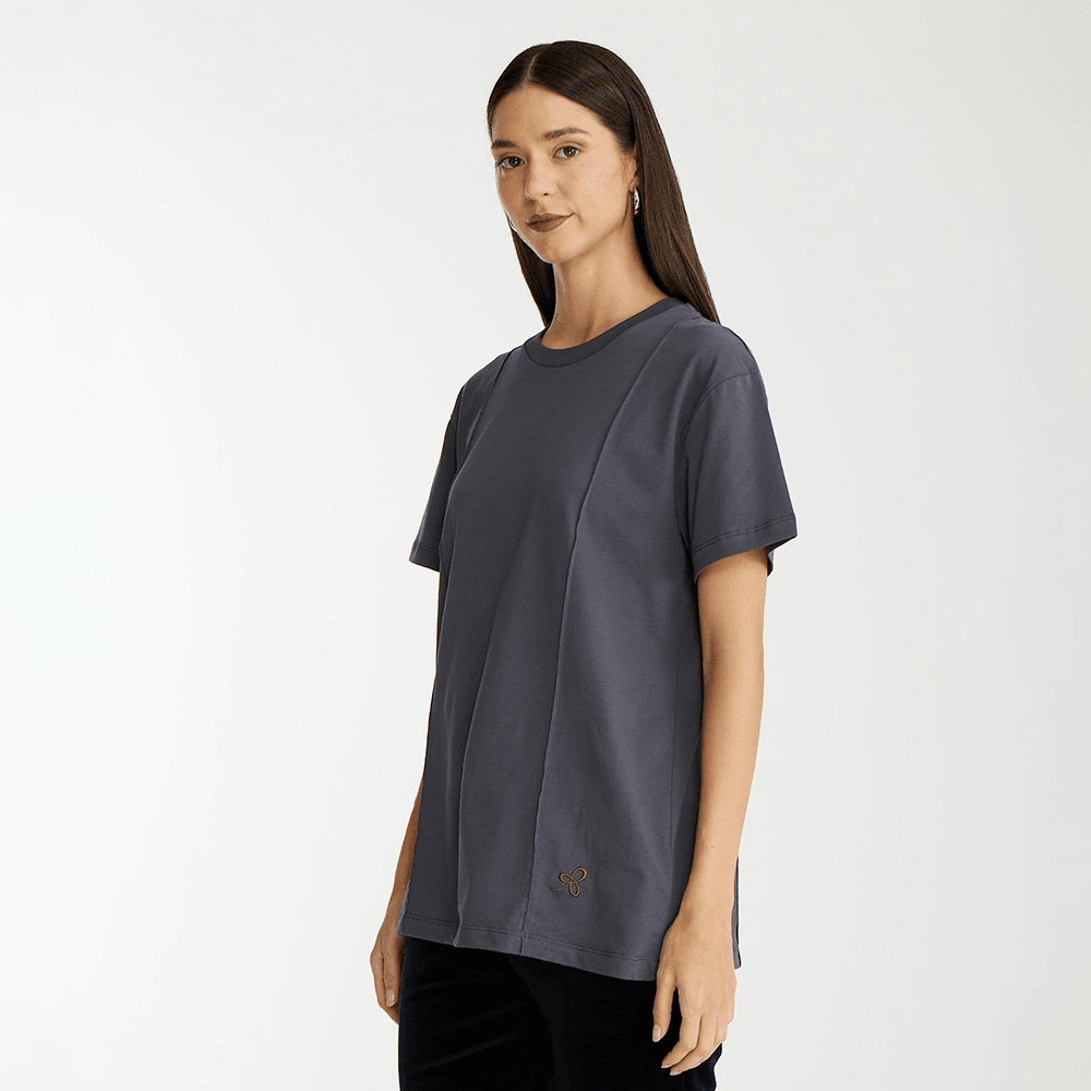 Unisex Antrasit Bisiklet Yaka T-Shirt