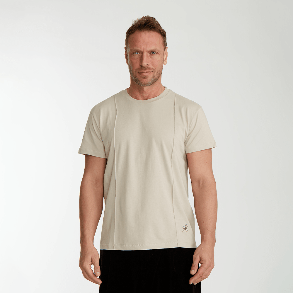 Unisex Bej Bisiklet Yaka T-Shirt