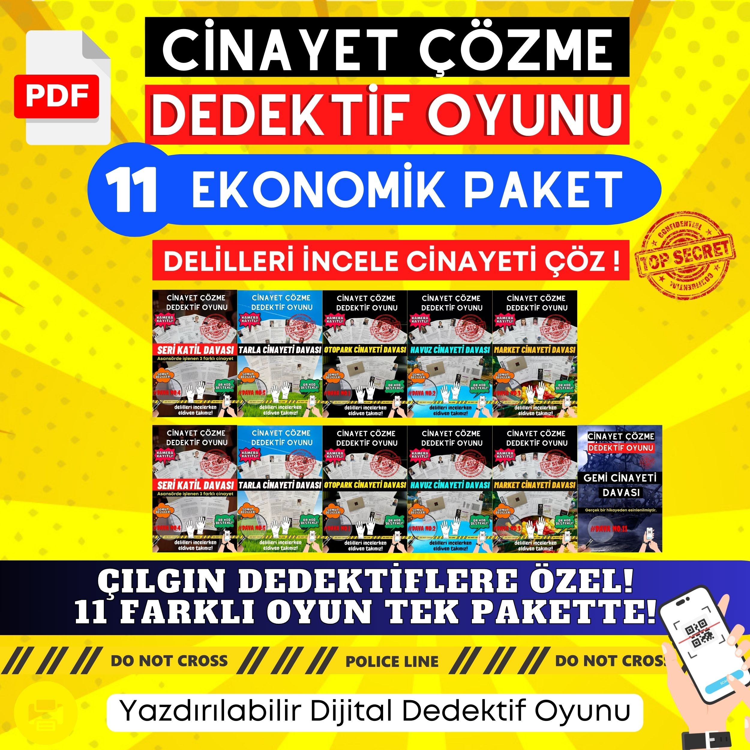 Anında İndirilebilir | 11'li Ekonomik Paket Yazdırılabilir PDF Dedektif Oyunu