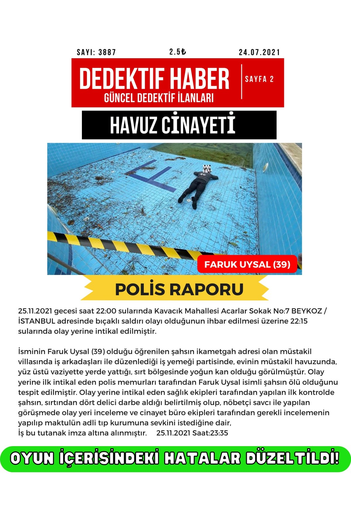 Havuz Davası Dedektif Oyunu | Çözülmemiş Davalar,Katil Kim Oyunu