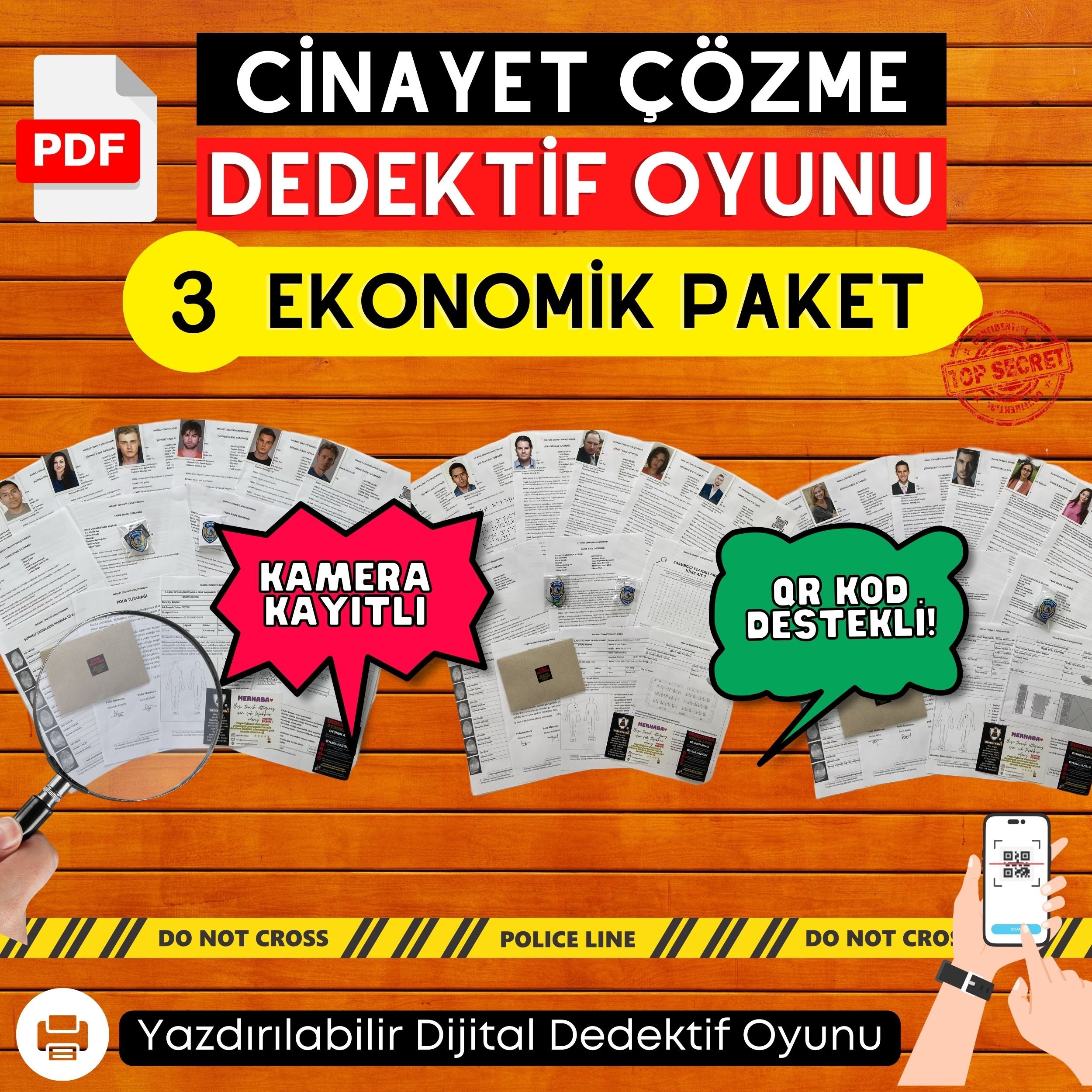 Anında İndirilebilir | 3'lü Ekonomik Paket Yazdırılabilir PDF Dedektif Oyunu 