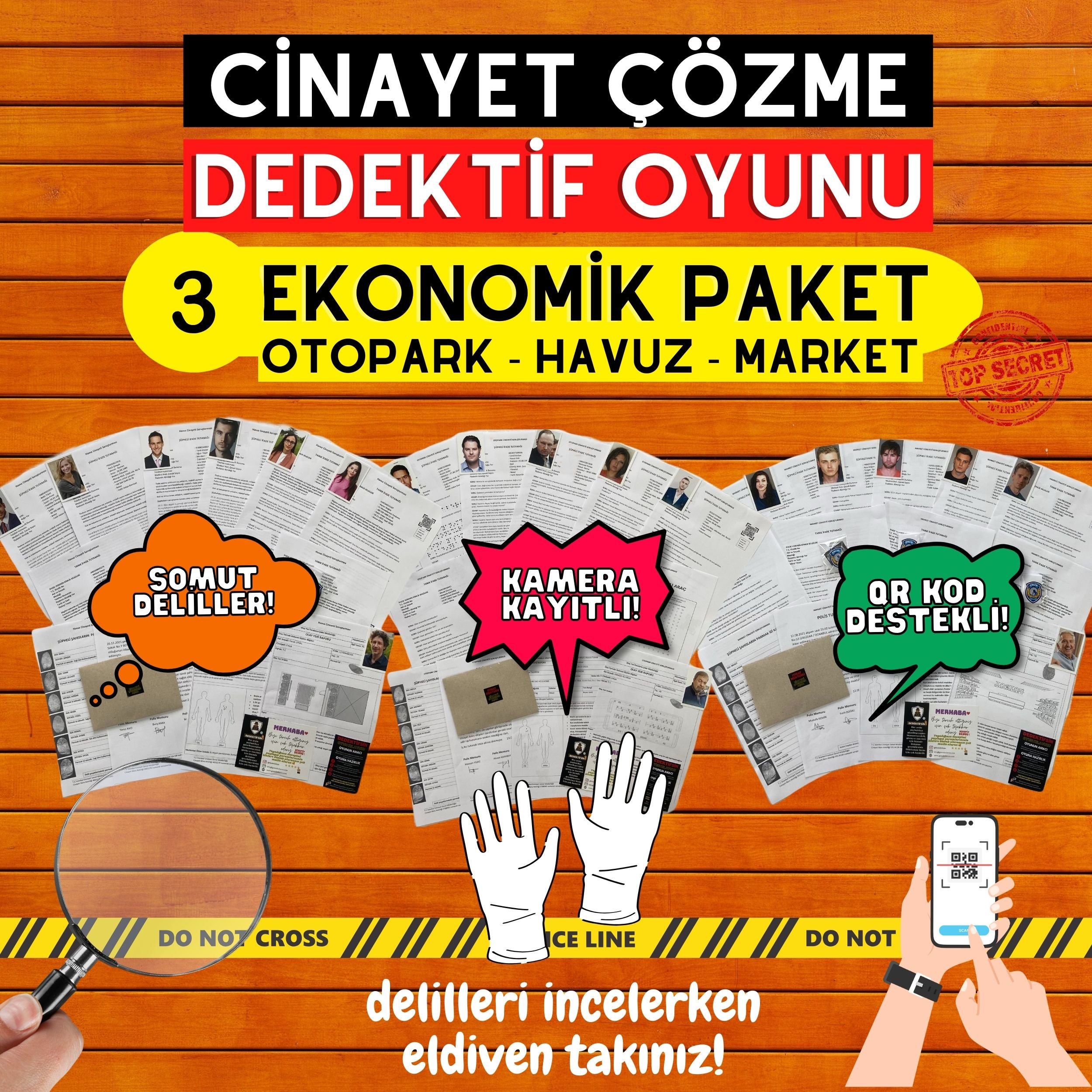 3'lü Paket Cinayet Çözme Dedektiflik Oyunu  | Otopark,Havuz,Market