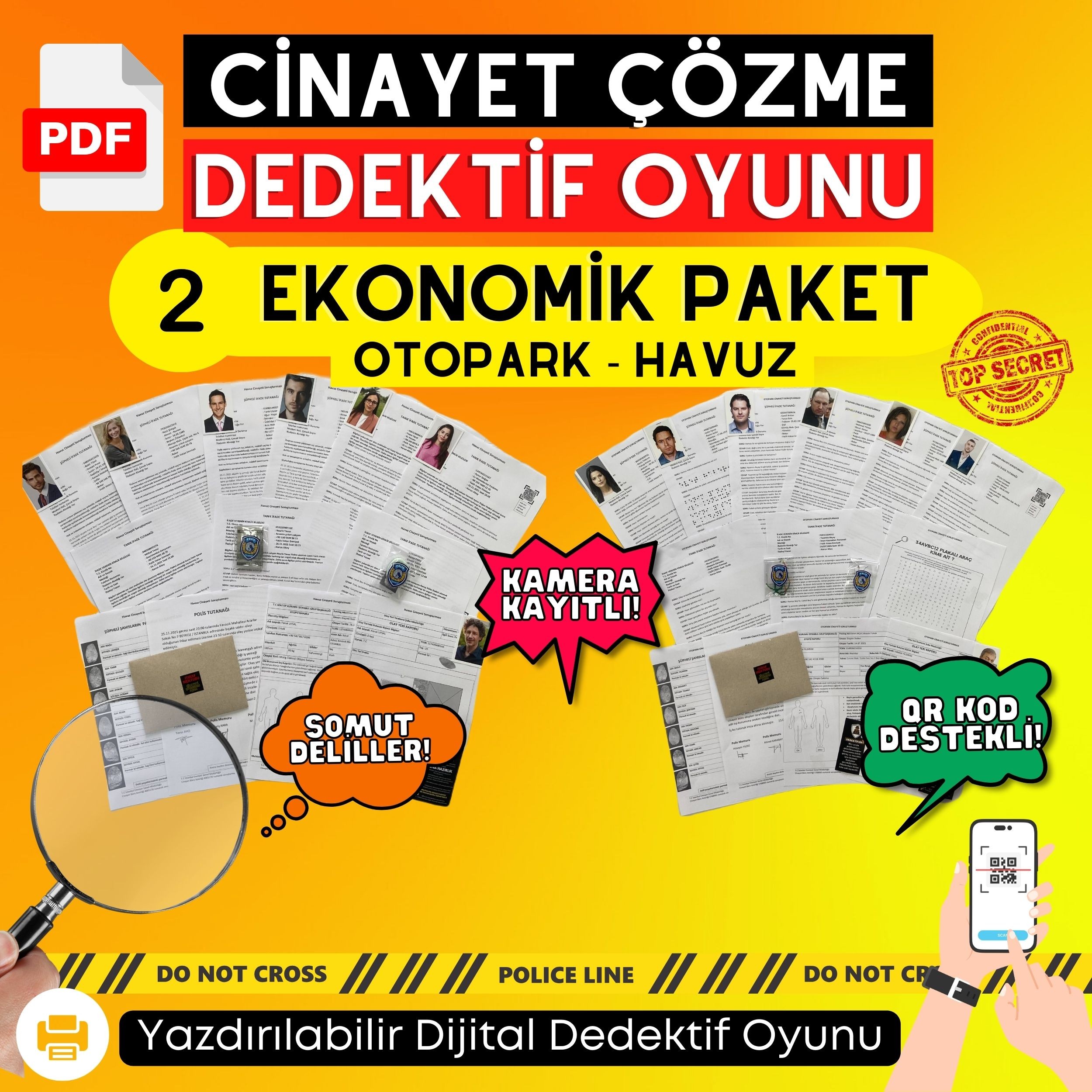 Anında İndirilebilir | 2'li Ekonomik Paket Yazdırılabilir PDF Dedektif Oyunu | Otopark ve Havuz Davası