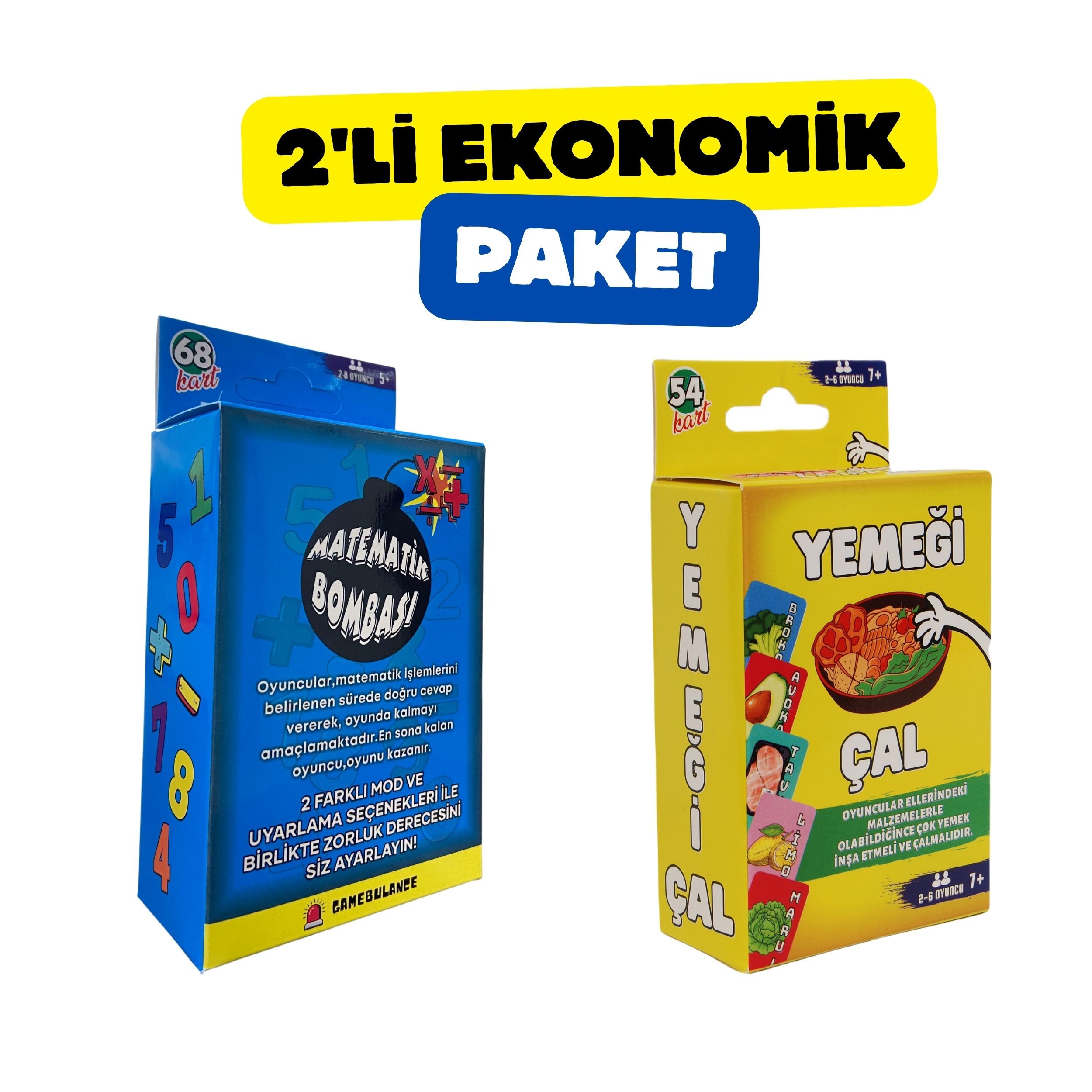 2'li Kart Oyunu Paketi | Yemeği Çal + Matematik Bombası