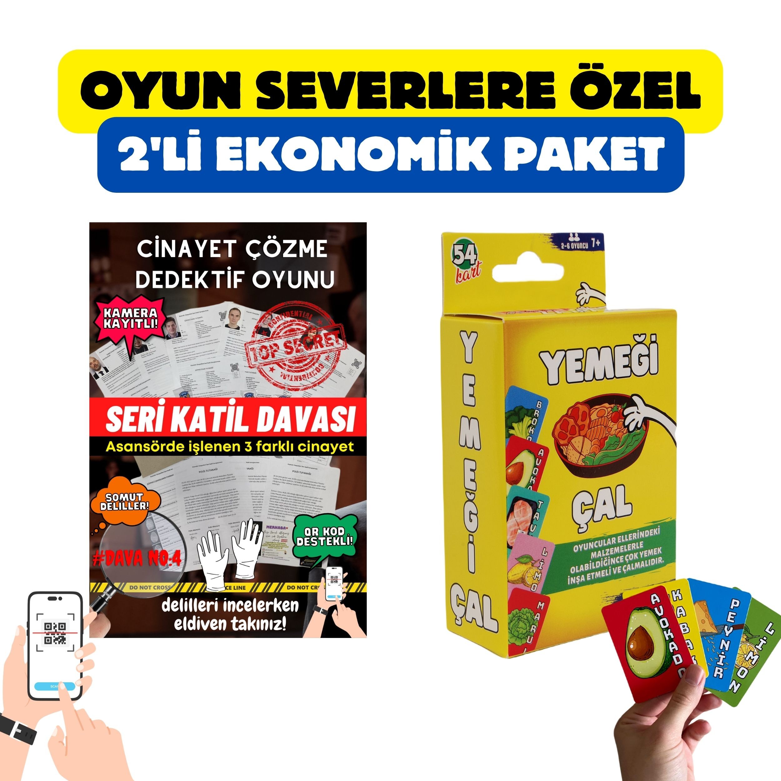 2'li Oyun Paketi | Seri Katil Davası Dedektif Oyunu + Yemeği Çal Kart Oyunu