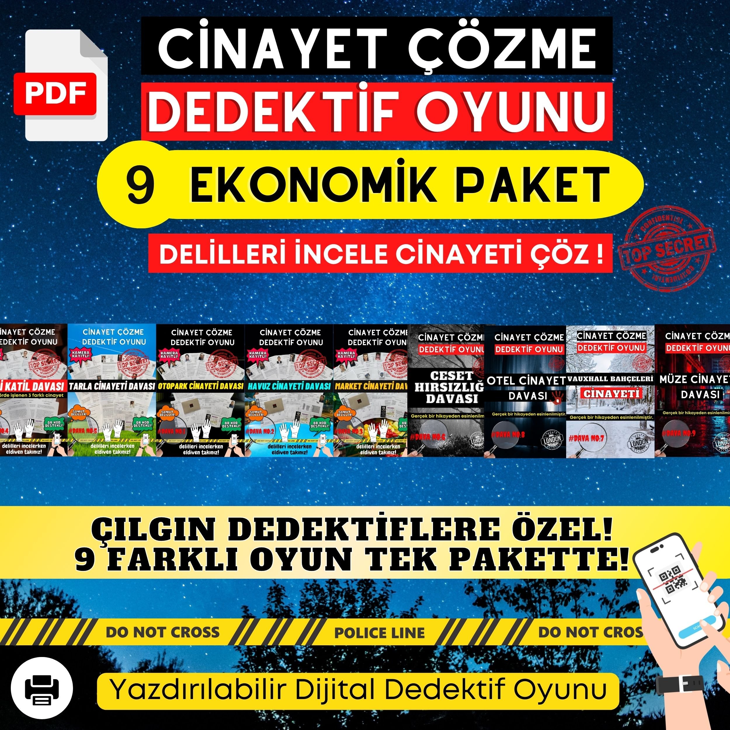 Anında İndirilebilir | 9'lu Ekonomik Paket Yazdırılabilir PDF Dedektif Oyunu