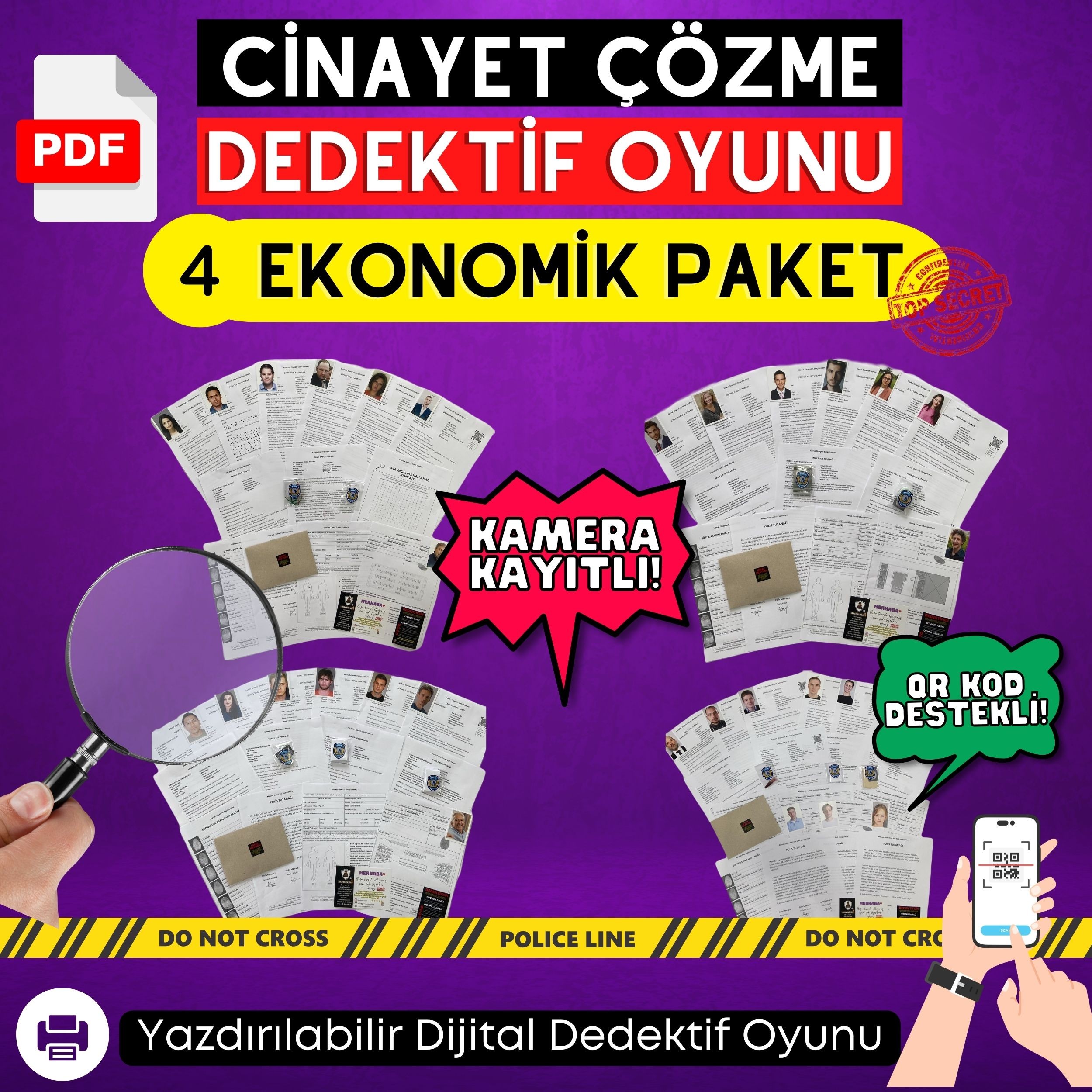 Anında İndirilebilir | 4'lü Ekonomik Paket Yazdırılabilir PDF Dedektif Oyunu 