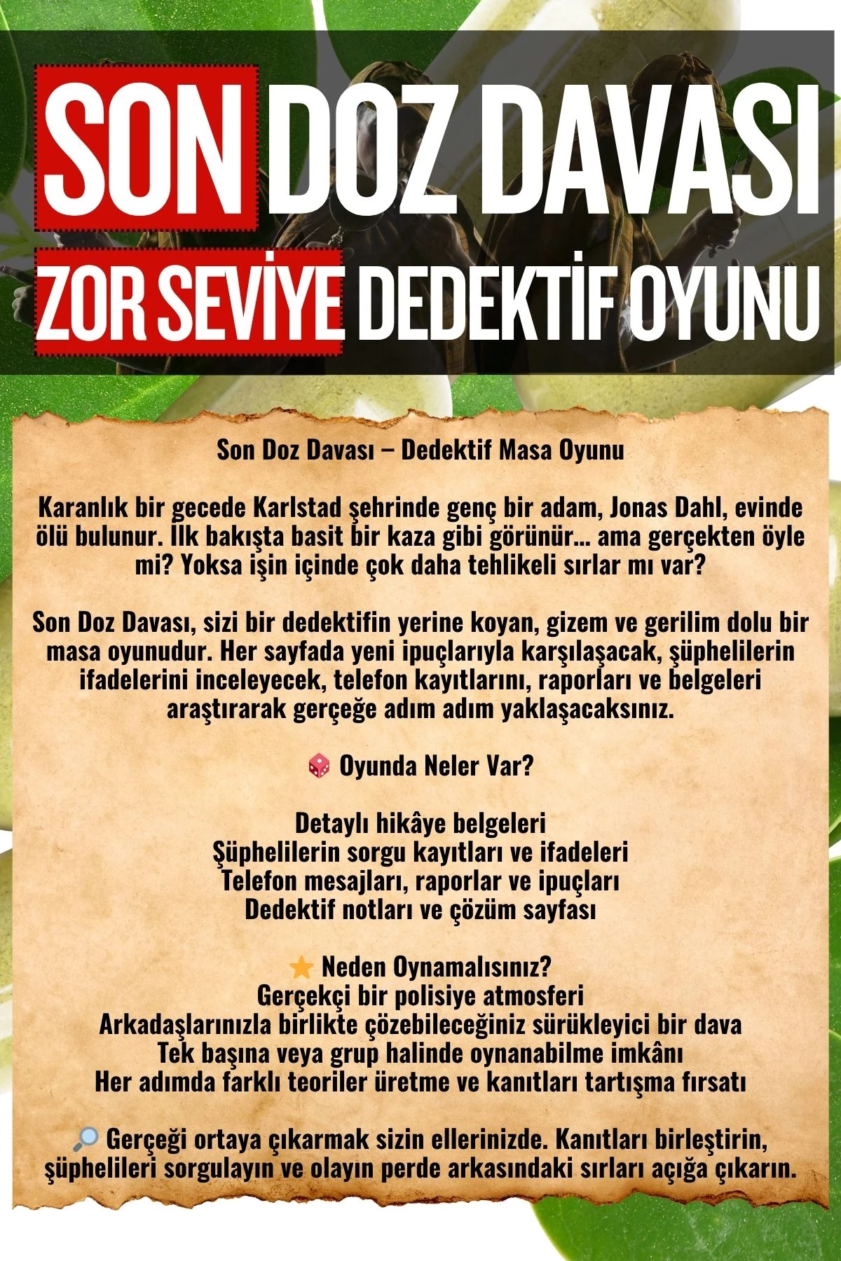 Anında İndirilebilir | Yazdırılabilir PDF Dedektif Oyunu Son Doz Davası