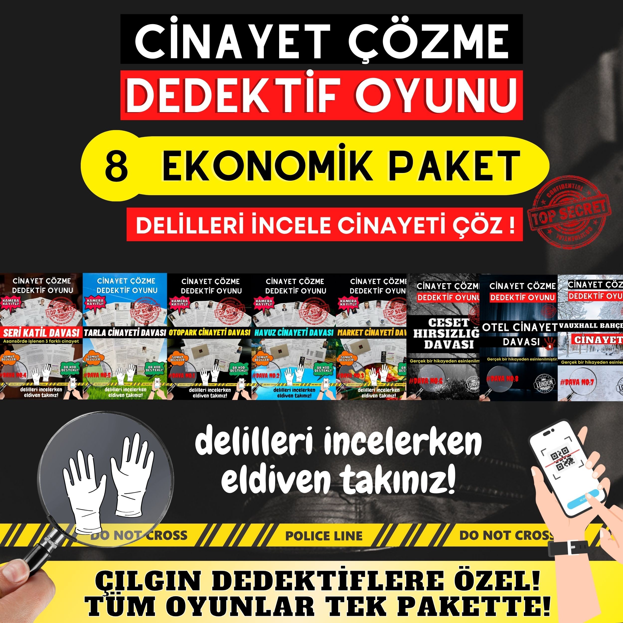 8'li Ekonomik Paket Cinayet Çözme Dedektiflik Oyunu | Çözülmemiş Davalar