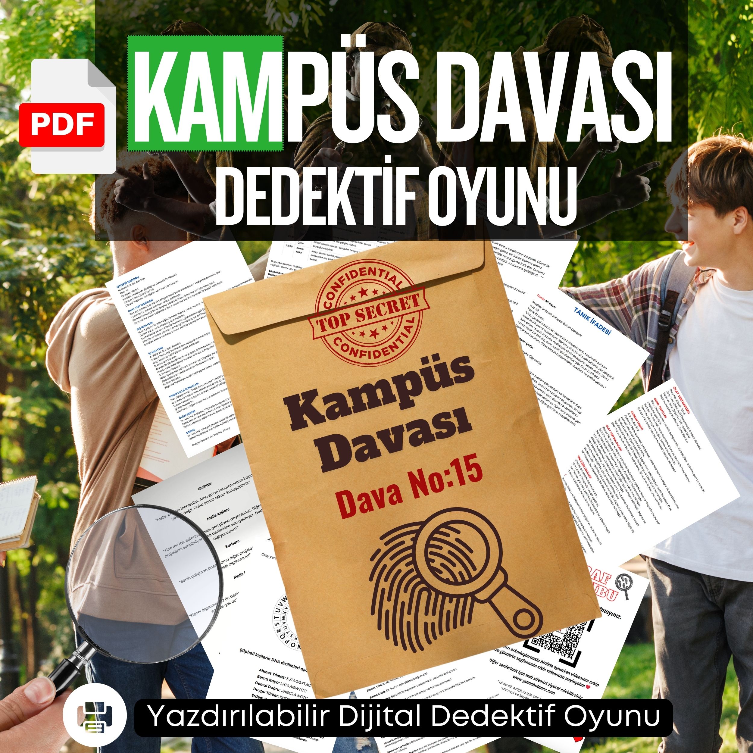 Anında İndirilebilir | Yazdırılabilir PDF Dedektif Oyunu Kampüs Davası