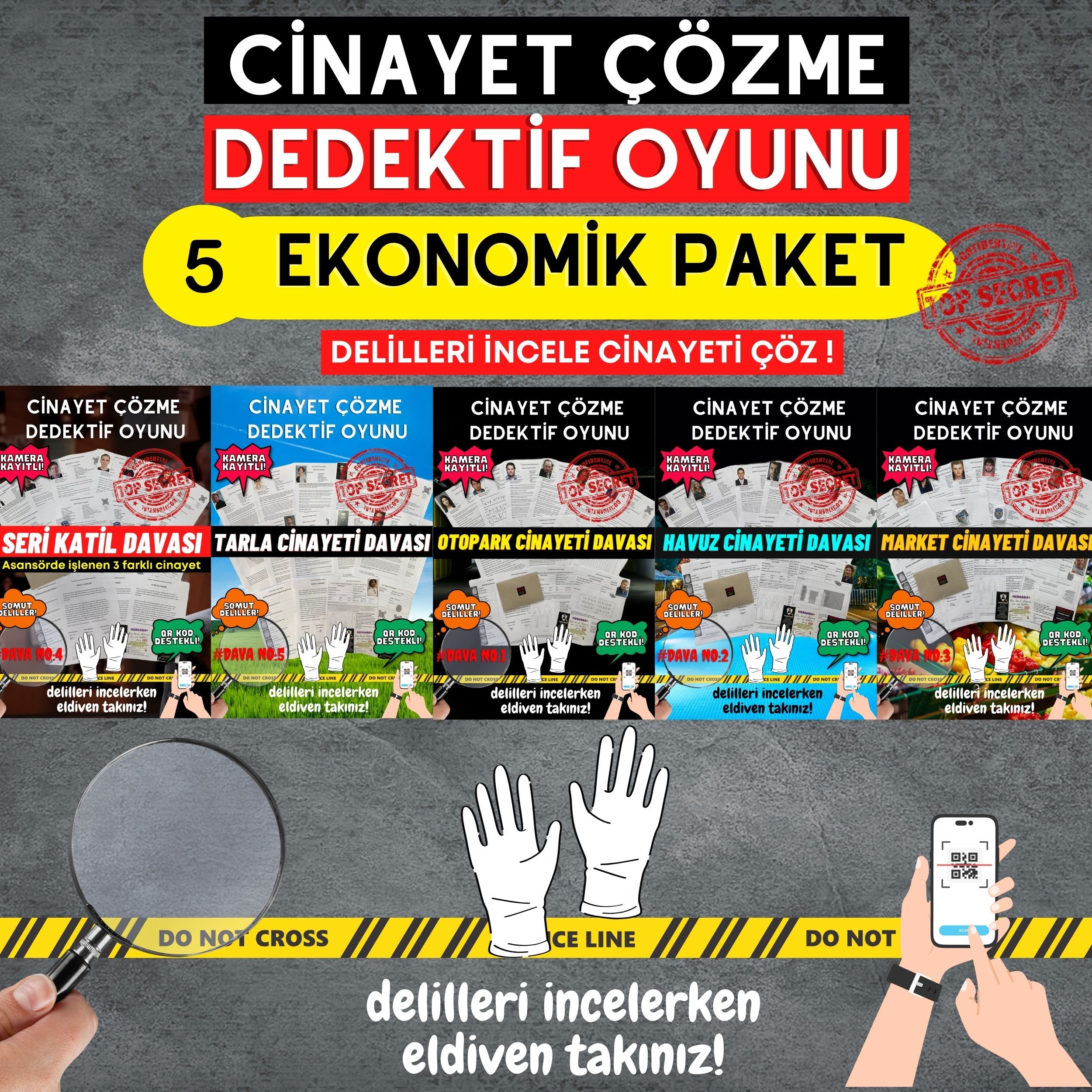 5'li Ekonomik Paket Cinayet Çözme Dedektiflik Oyunu | Çözülmemiş Davalar